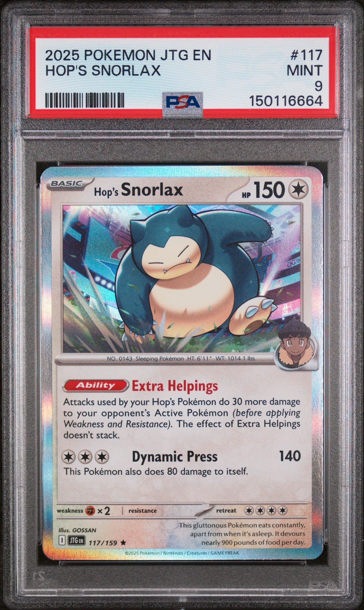 2025 Pokemon Jtg En-journey Together 117 Hop's Snorlax PSA 9