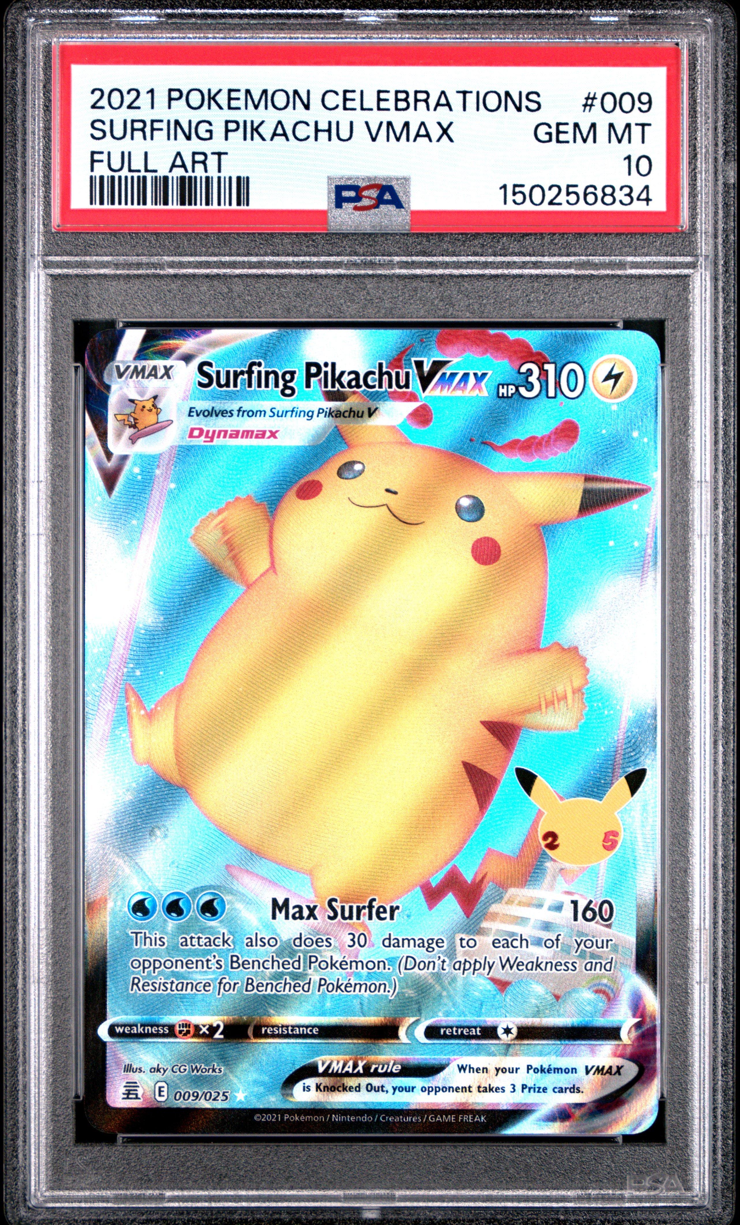 2021 Pokemon Celebrations 009 Full Art/surfing Pikachu Vmax PSA 10