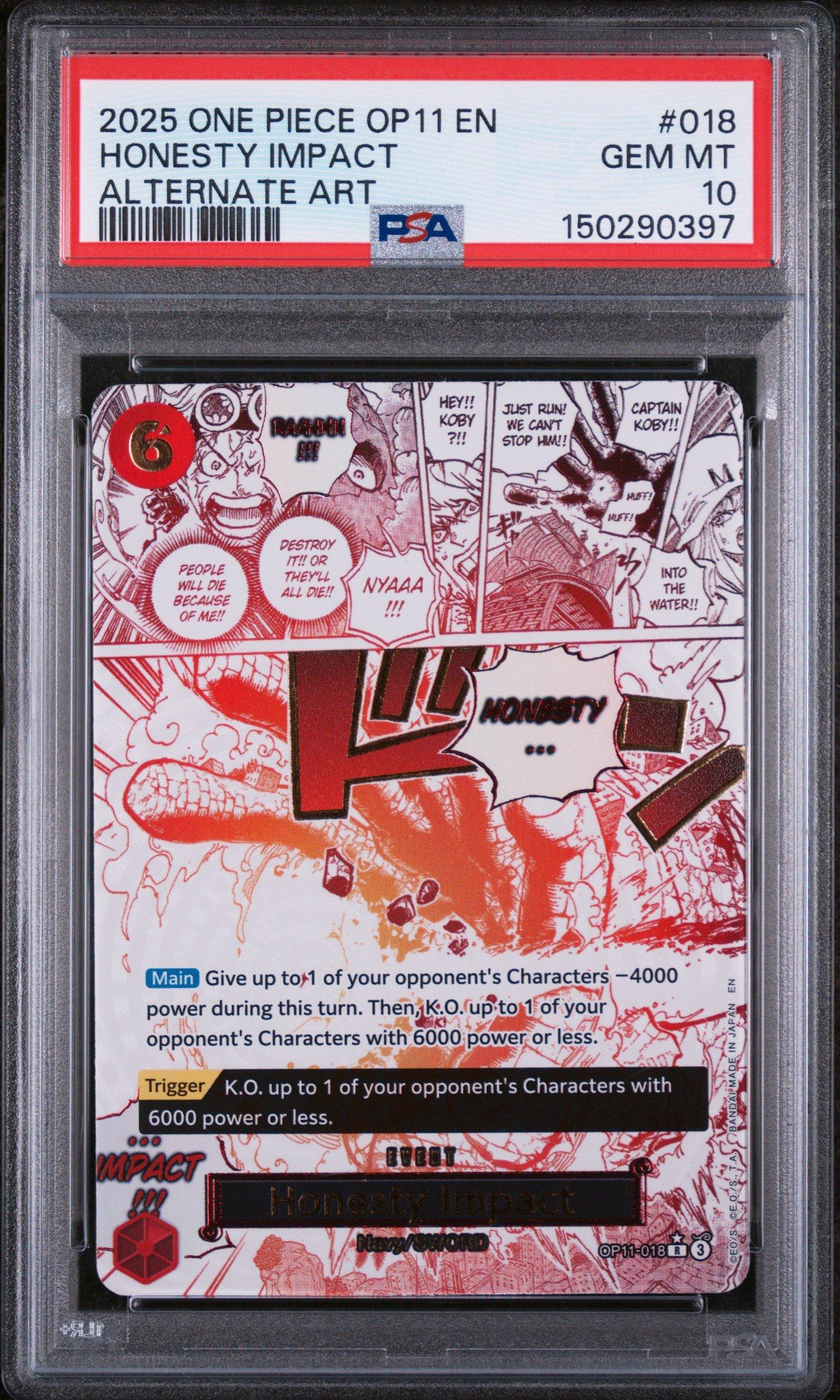 2025 One Piece Op11-a Fist Of Divine Speed 018 Honesty Impact Alternate Art PSA 10