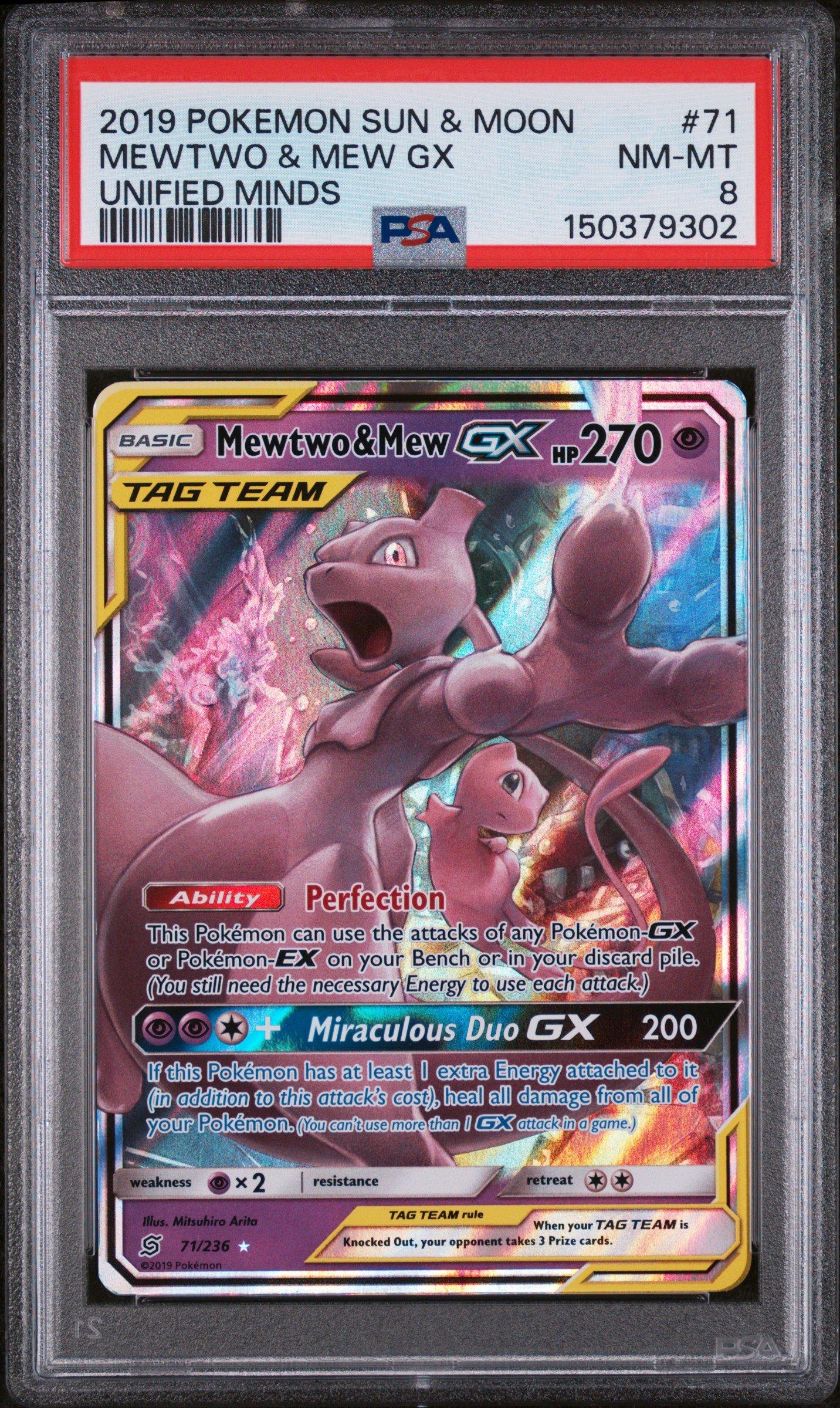 2019 Pokemon Sun & Moon Unified Minds 71 Mewtwo & Mew Gx PSA 8