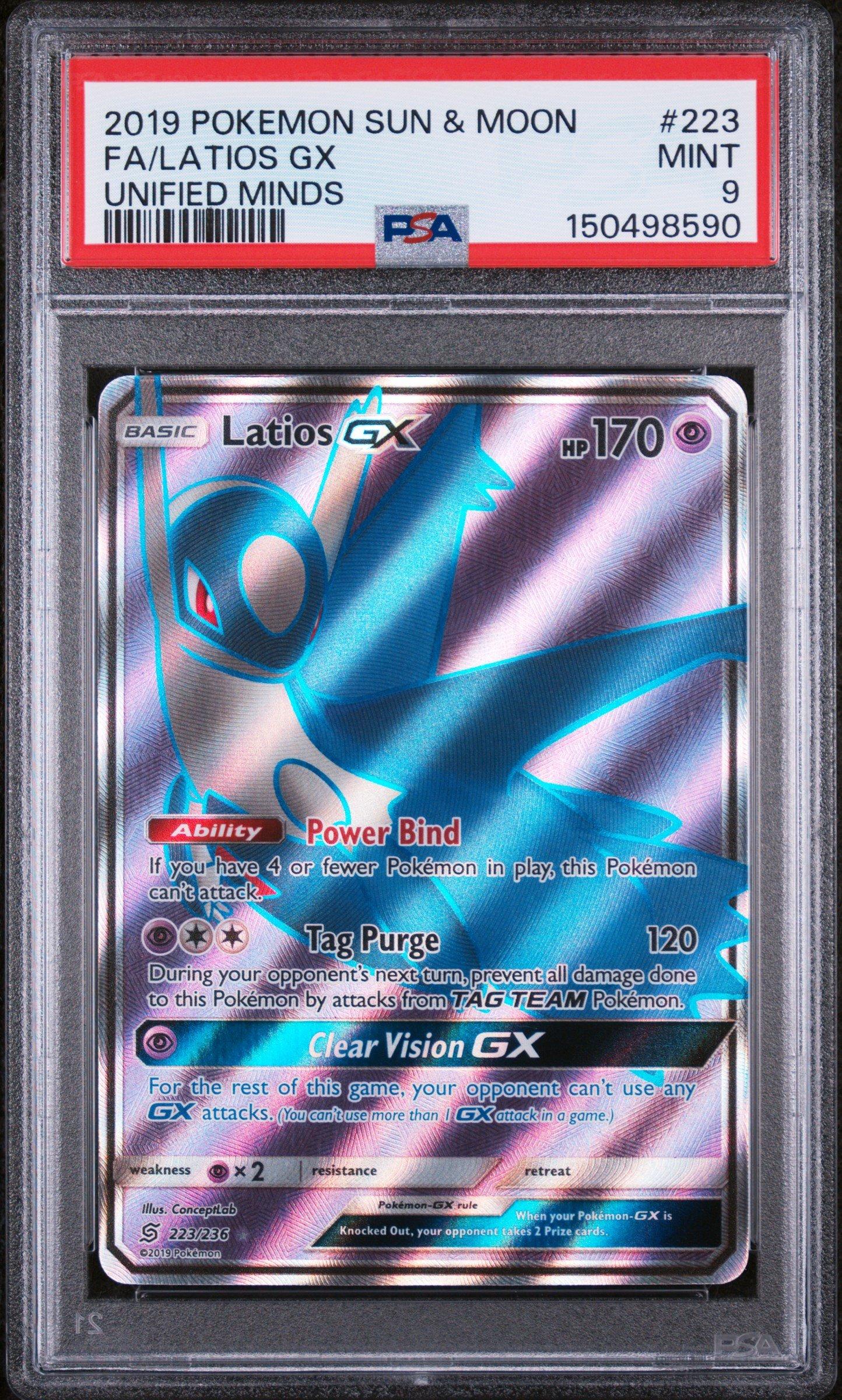 2019 Pokemon Sun & Moon Unified Minds 223 Full Art/latios Gx PSA 9