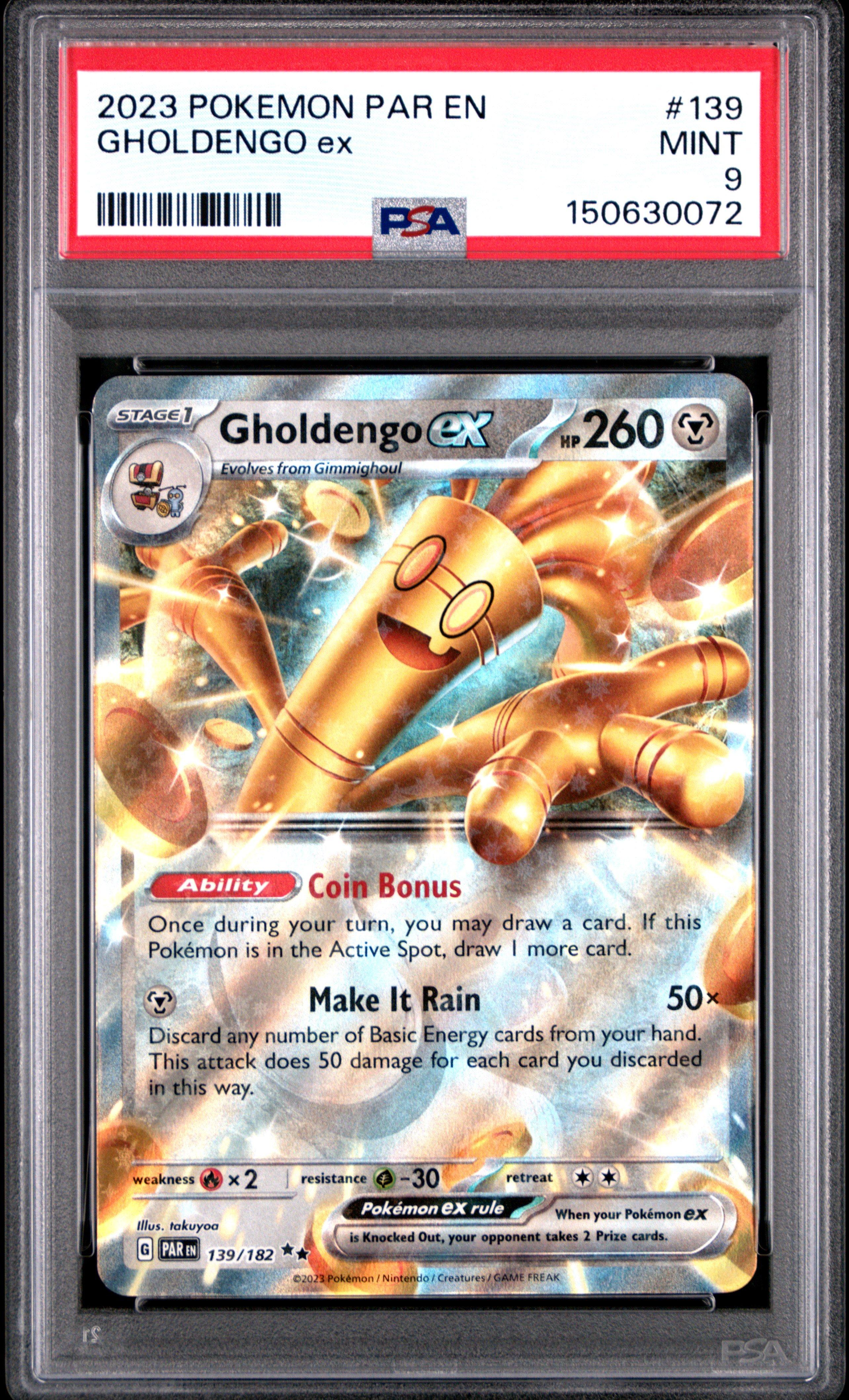 gholdengo pokemon card Rare cards from packs [M] Make it Rain (50x) Discard any number of Basic Energy cards from your hand Gholdengo | Mega Evolution |