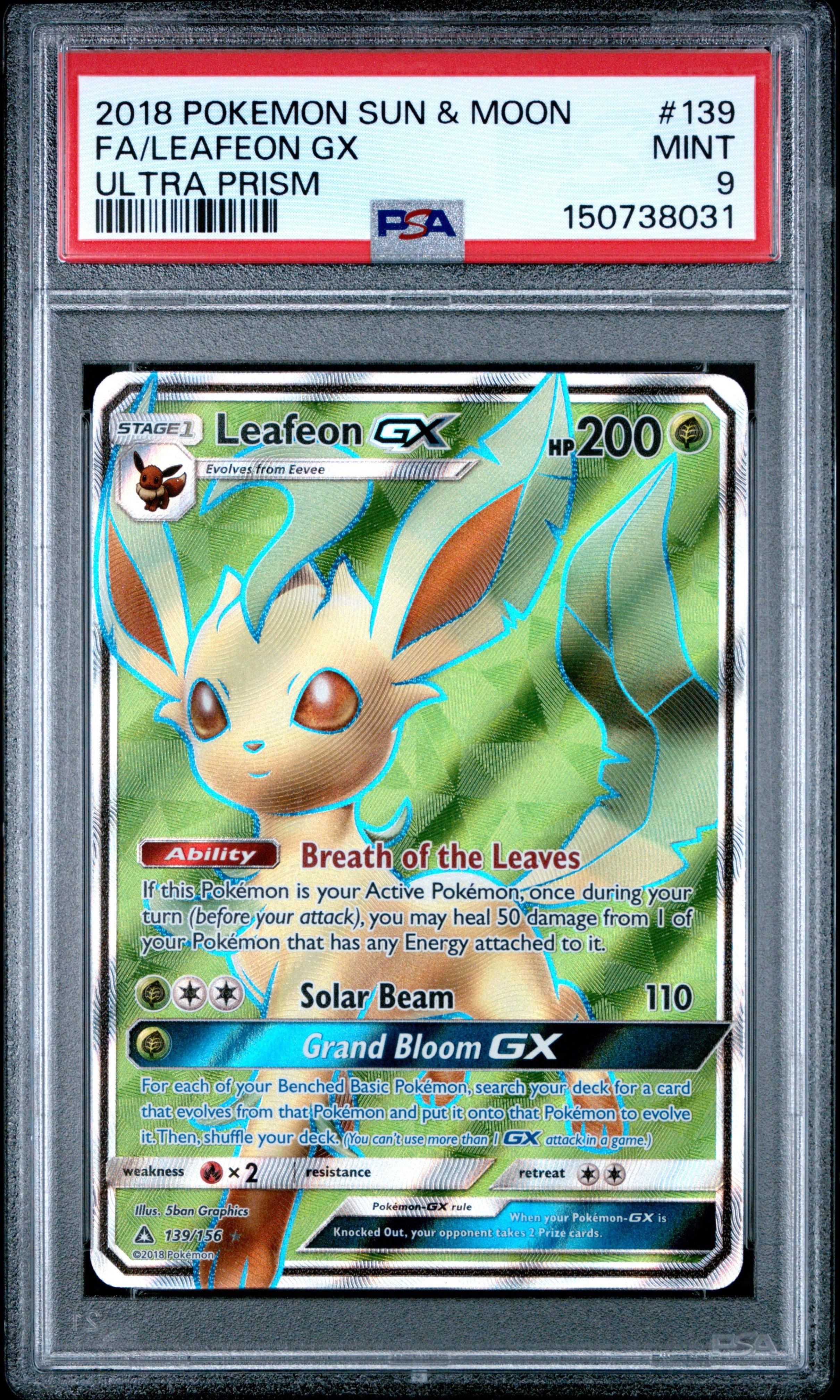 2018 Pokemon Sun & Moon Ultra Prism 139 Full Art/leafeon Gx PSA 9