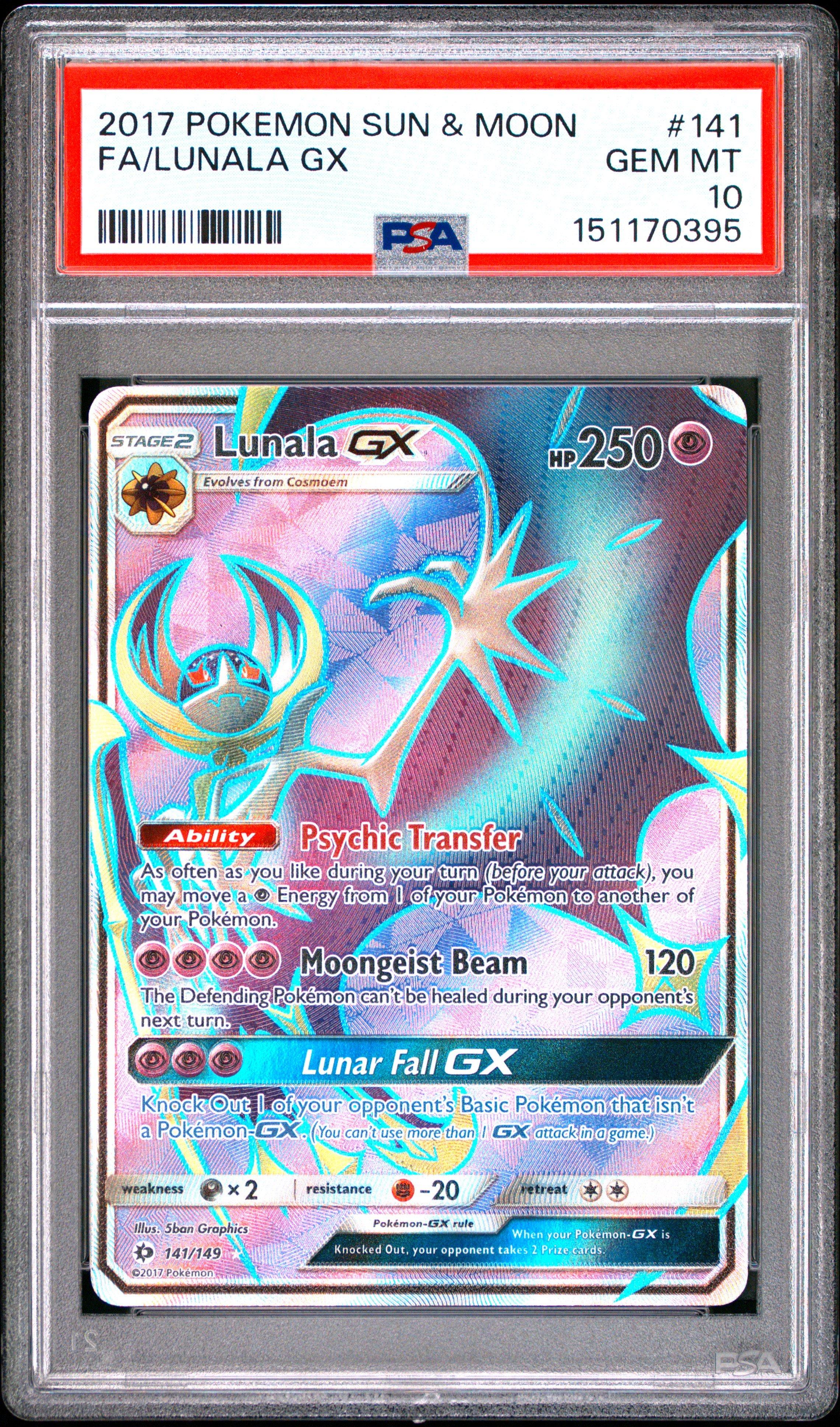 2017 Pokemon Sun & Moon 141 Full Art/lunala Gx PSA 10 Graded Card
