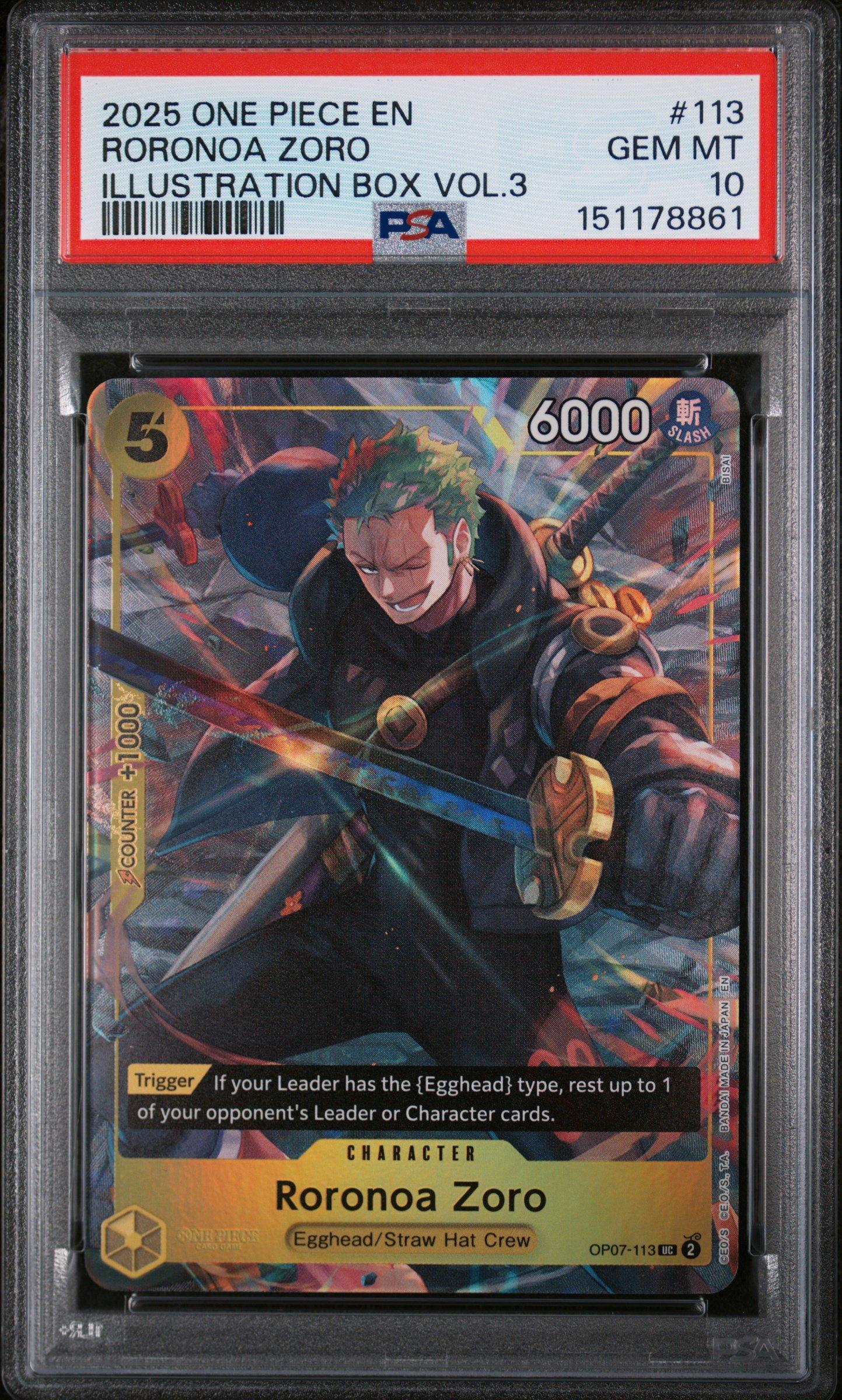 ドラゴンボールカード Psa10 2025 ONE PIECE Roronoa Zoro 2025 One Piece Promos 113 Roronoa Zoro Illustration Box Vol.3 PSA