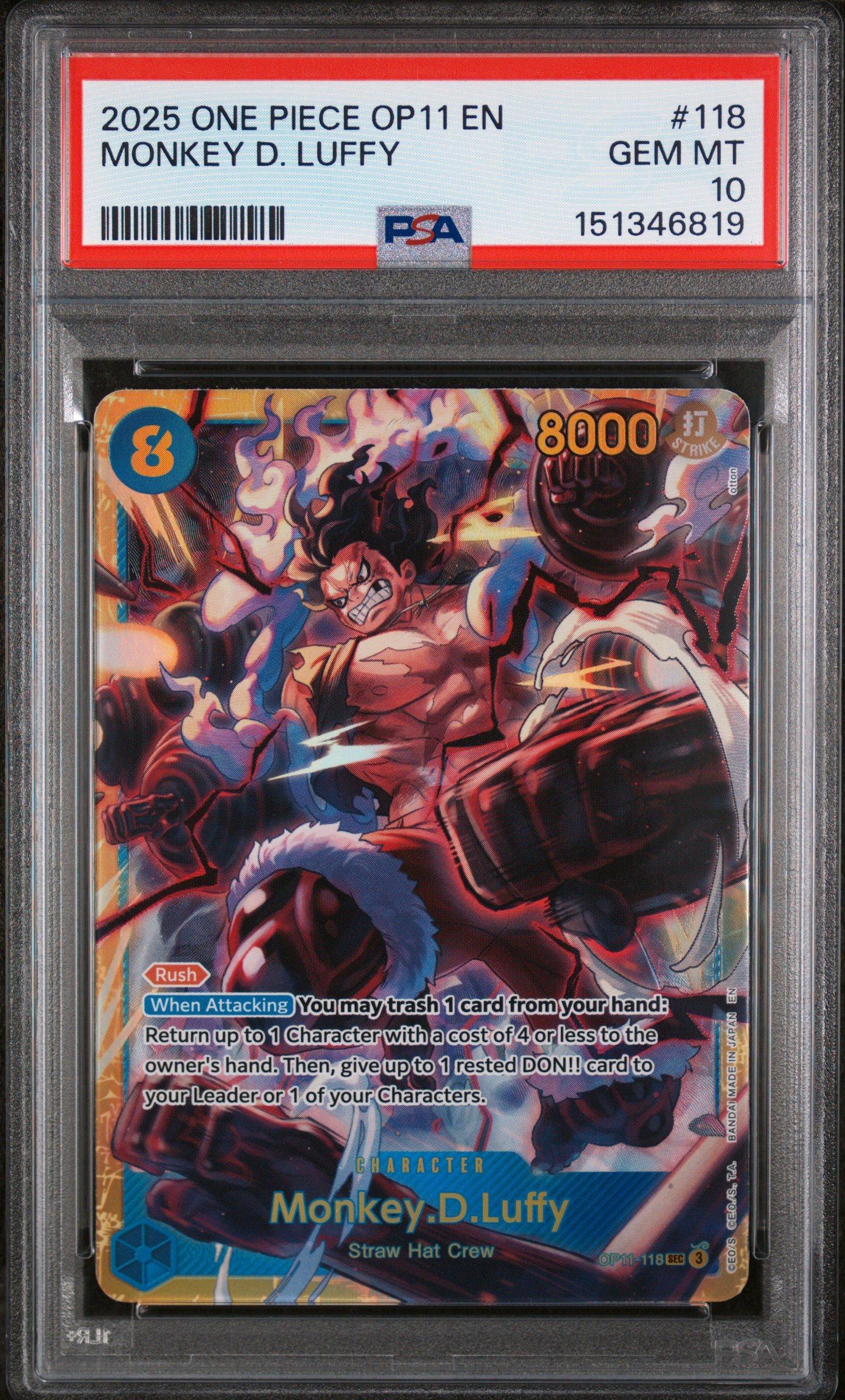 2025 One Piece Op11-a Fist Of Divine Speed 118 Monkey D. Luffy PSA