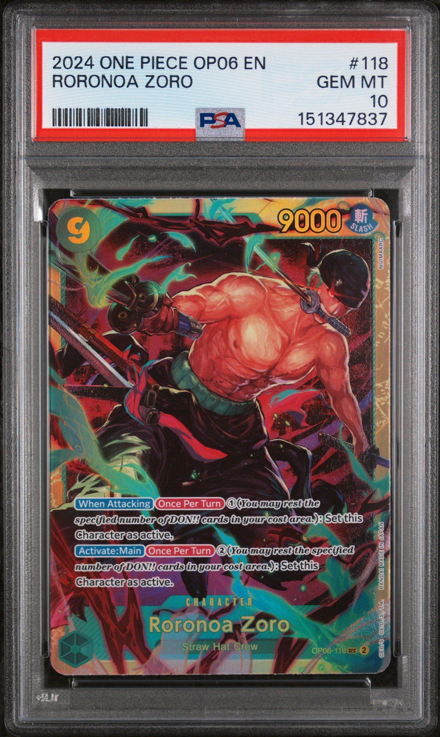 2024 One Piece Op06-wings Of The Captain 118 Roronoa Zoro PSA 10
