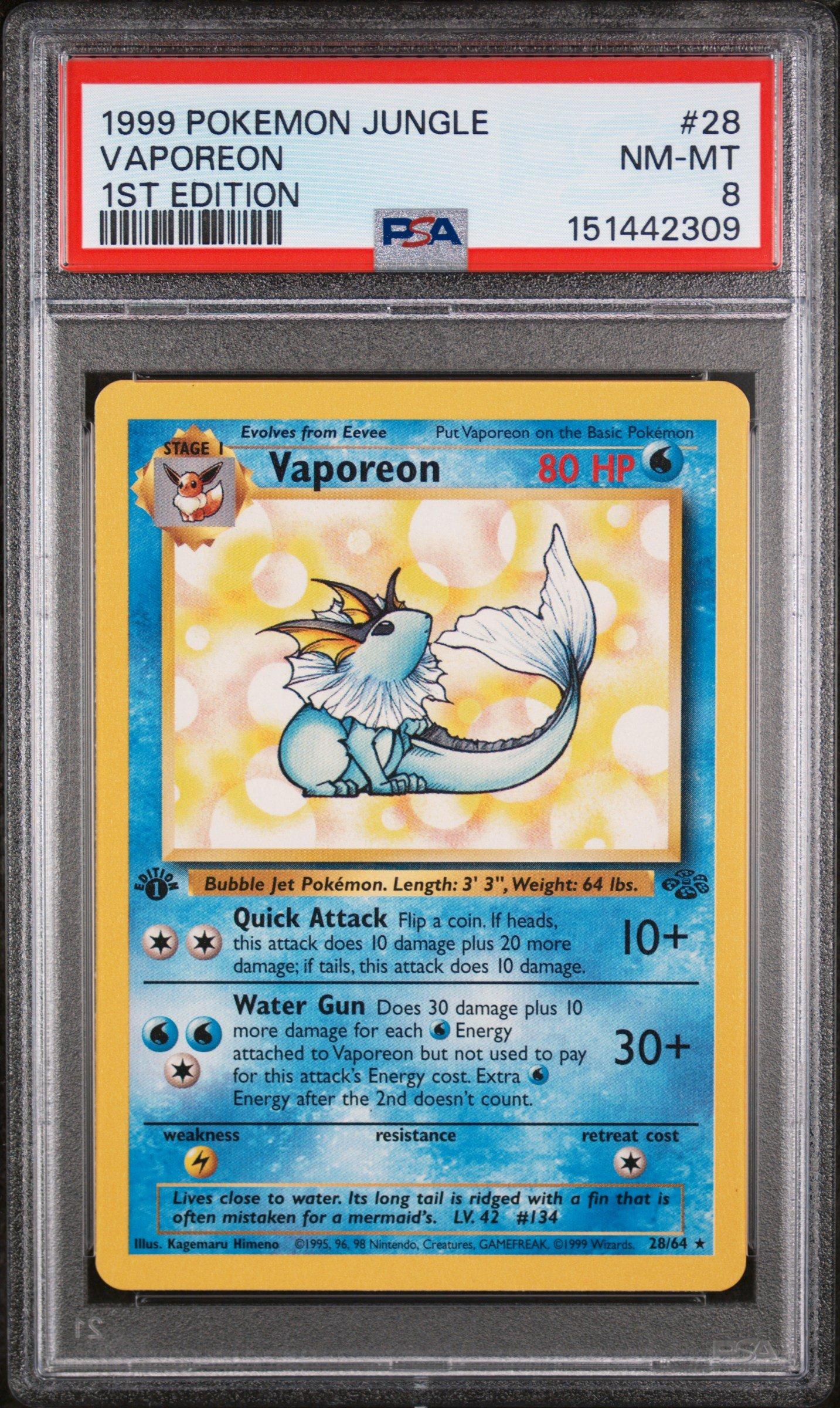 1999 Pokemon Jungle 28 Vaporeon 1st Edition PSA 8 Graded Card