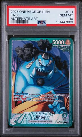 【PSA10】ジンベエ L-P OP11-021 2025 One Piece Op11-a Fist Of Divine Speed 021 Jinbe Alternate Art