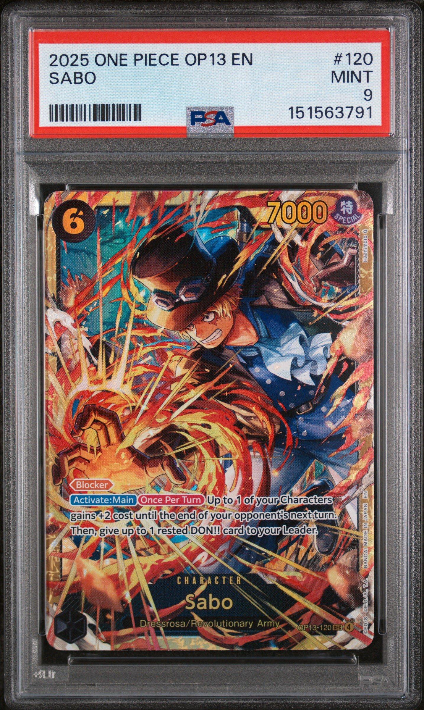 2025 ONE PIECE OP13 JP #120 サボ 2025 One Piece Op13-carrying On His Will 120 Sabo PSA 9 Graded