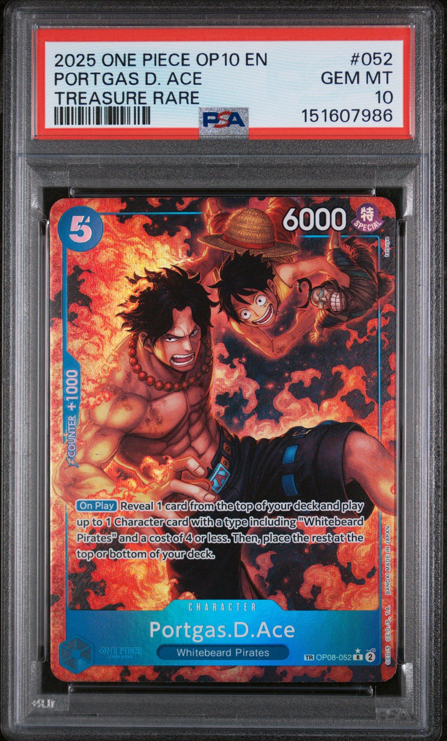 2025 One Piece Op10-royal Blood 052 Portgas D.Ace Treasure Rare PSA 10