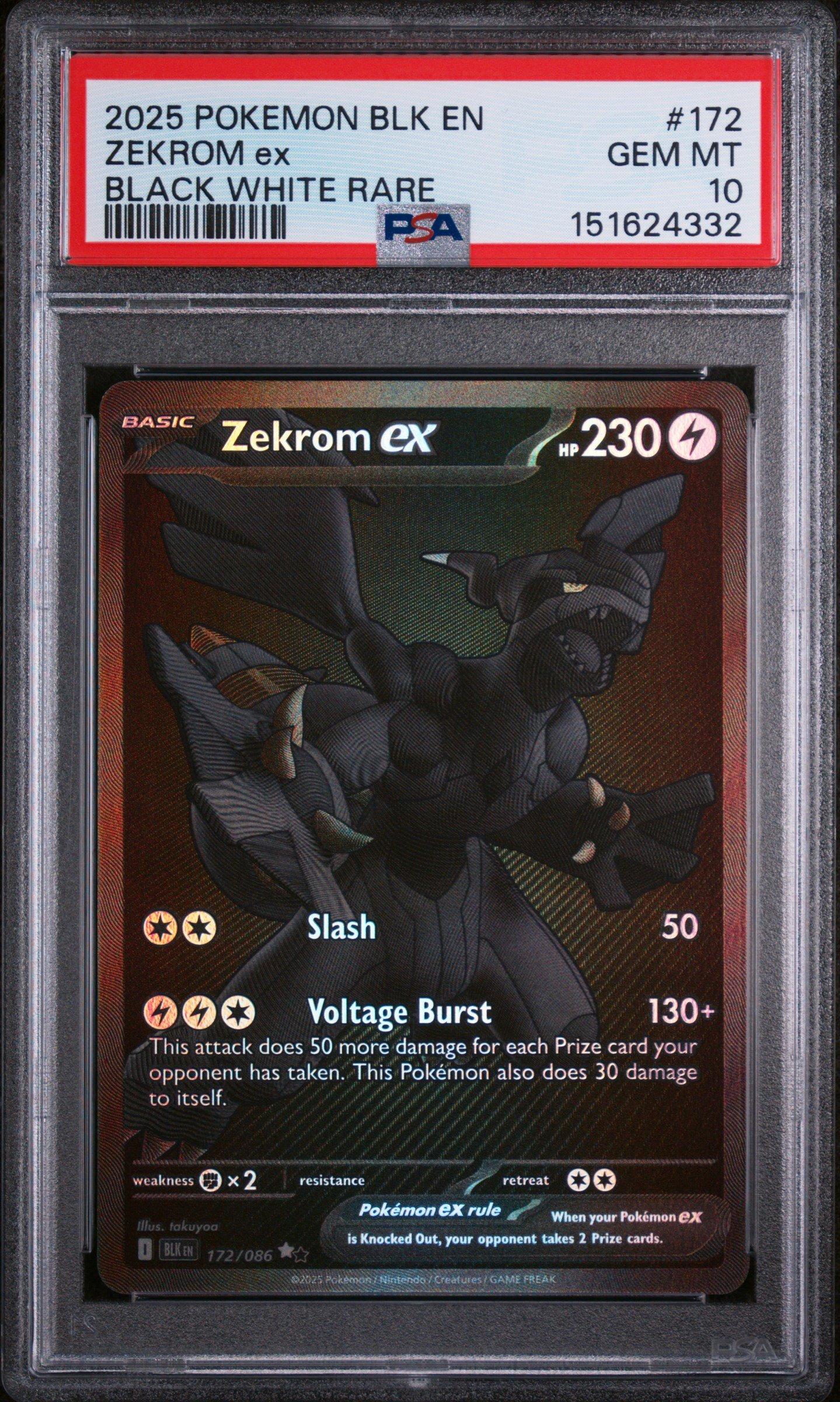 2025 Pokemon Blk En-black Bolt 172 Zekrom Ex Black White Rare PSA