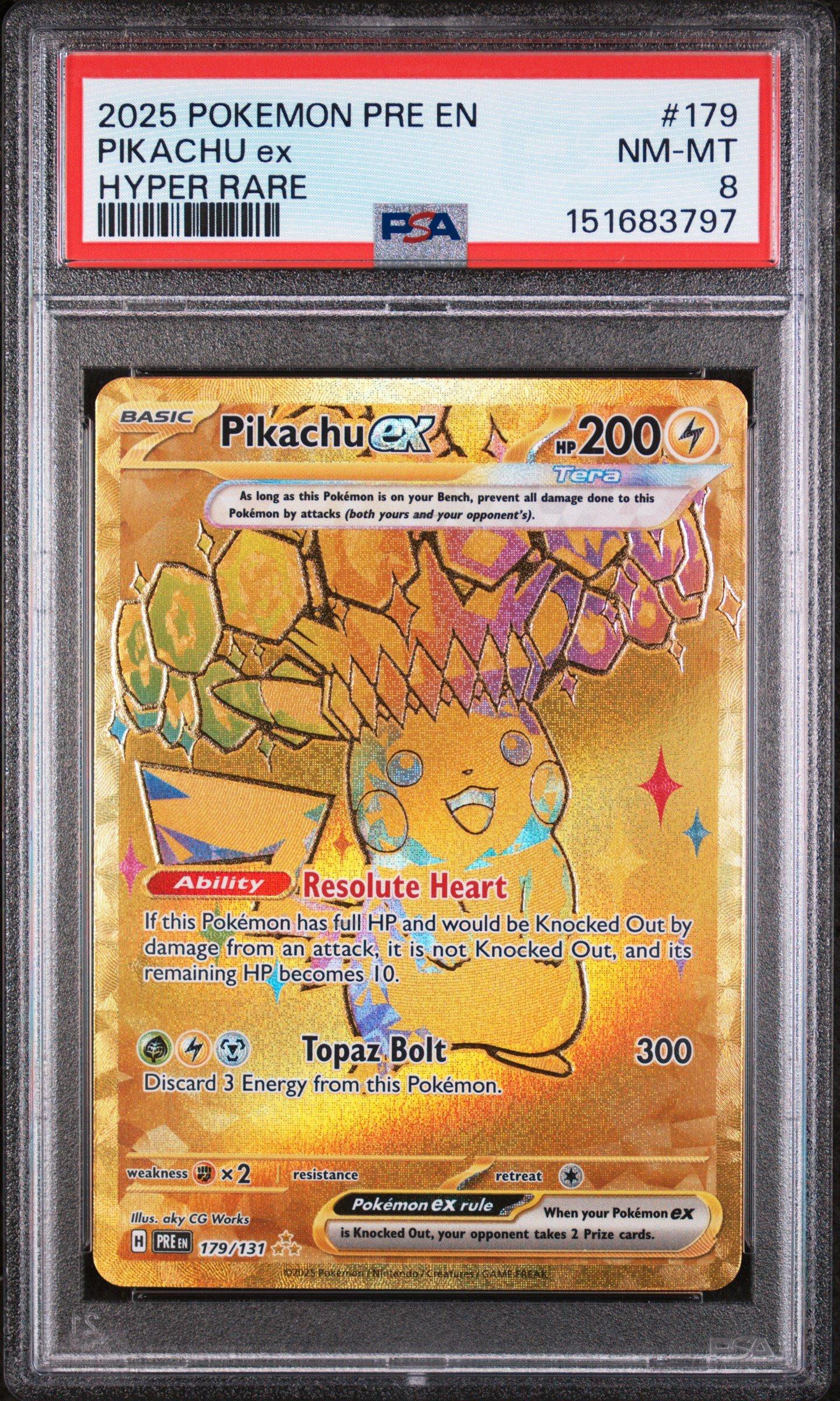 2025 Pokemon Pre En-prismatic Evolutions 179 Pikachu Ex Hyper Rare PSA 8