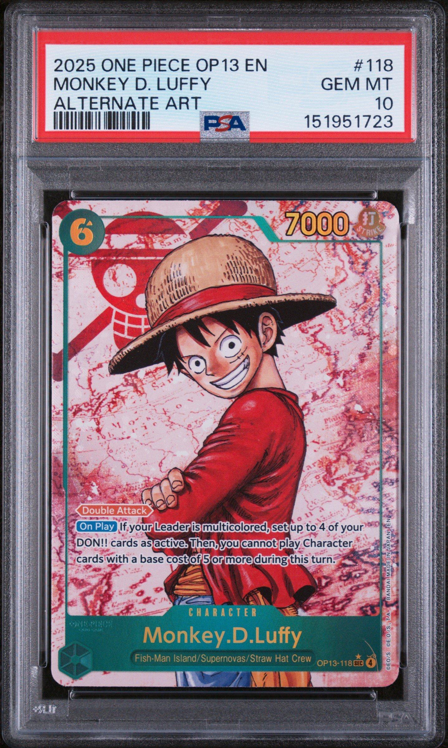H*u様 ルフィOP13-118 CGC10 PRISTINE PSA10以上 2025 One Piece Op13-carrying On His Will 118 Monkey D. Luffy