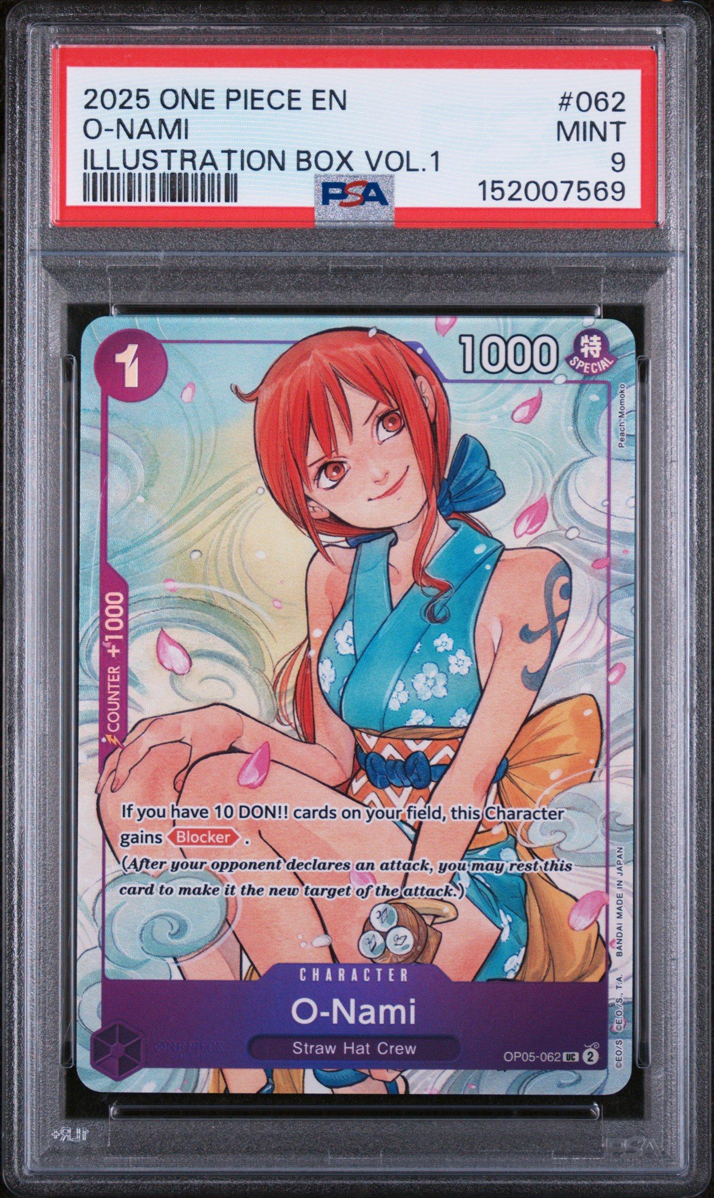 2025 ONE PIECE JP O-Nami 　PSA10 2025 One Piece Promos 062 O-nami Illustration Box Vol.1 PSA 9