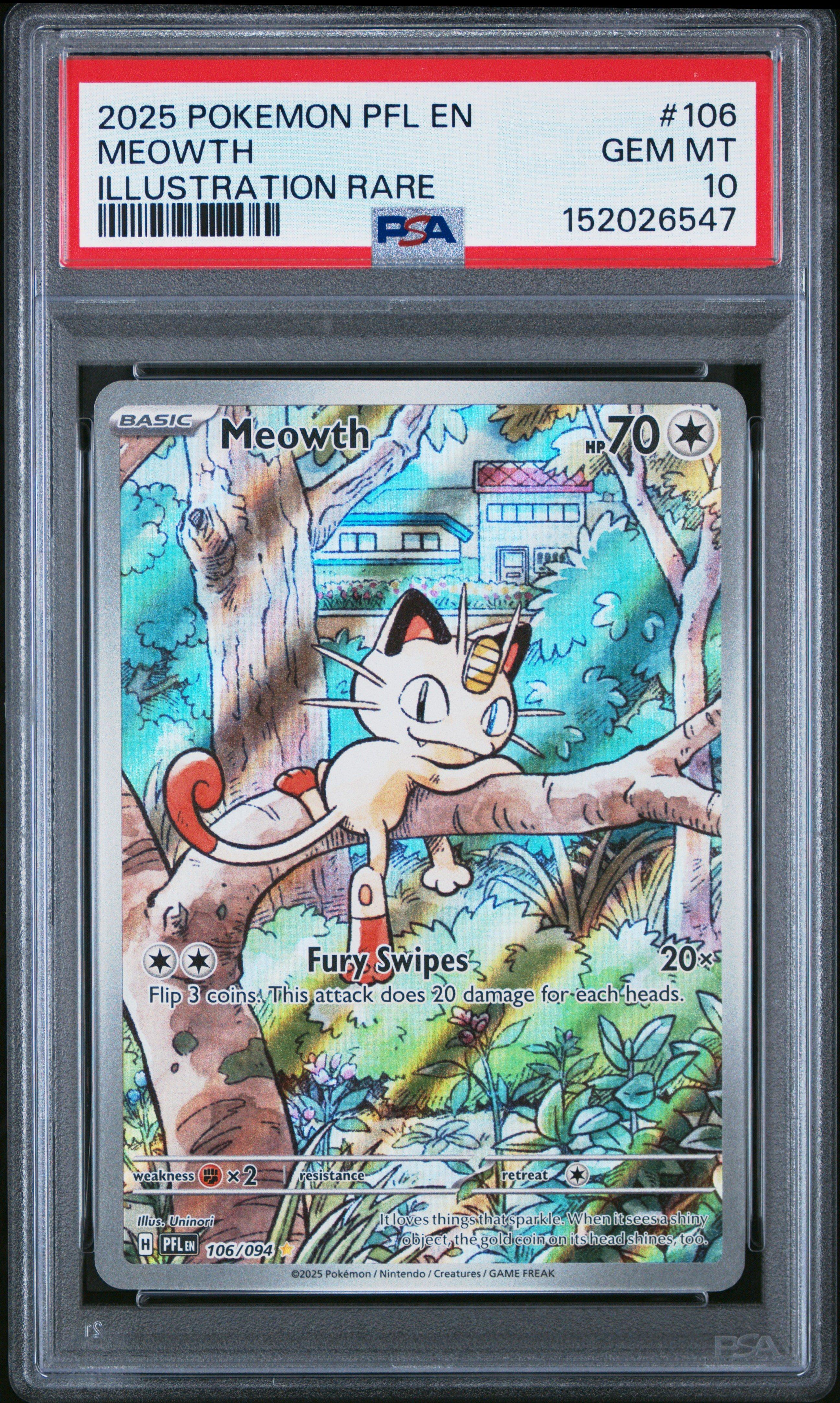 2025 Pokemon Pfl En-phantasmal Flames 106 Meowth Illustration Rare
