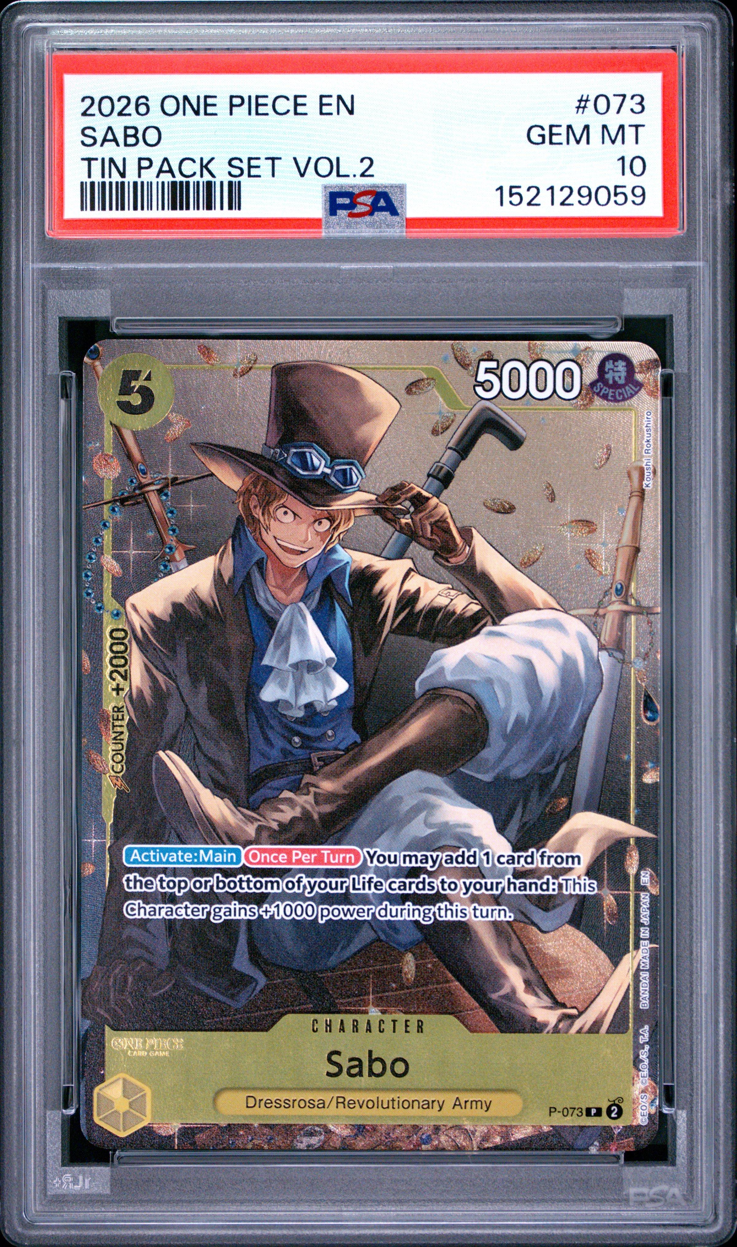 2026 One Piece Promos 073 Sabo Tin Pack Set Vol.2 PSA 10 Graded