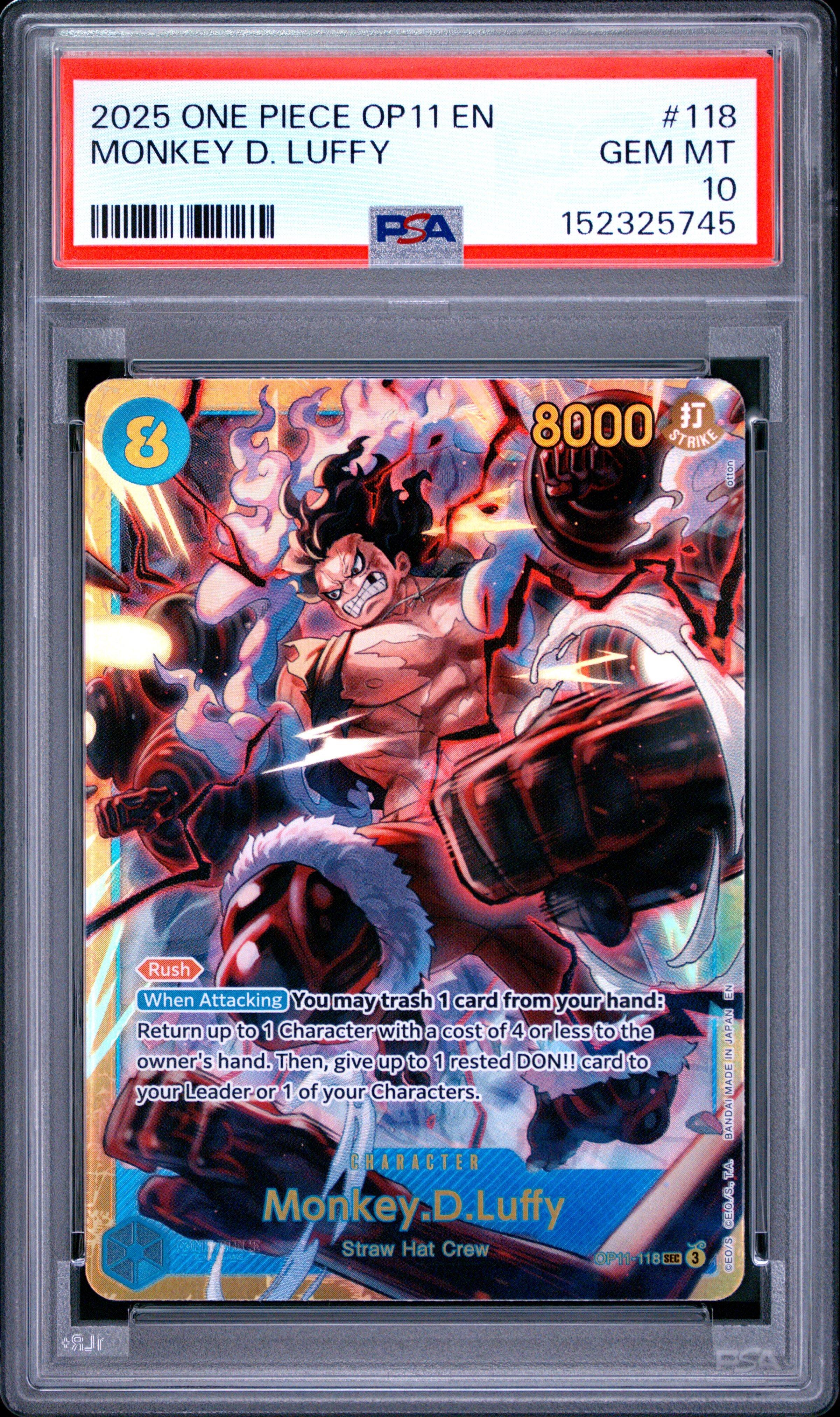2025 One Piece Op11-a Fist Of Divine Speed 118 Monkey D. Luffy PSA