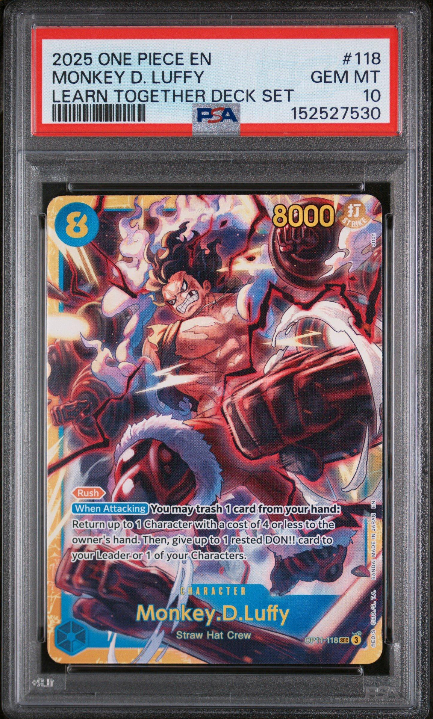 2025 One Piece Learn Together Deck Set 118 Monkey D. Luffy PSA 10
