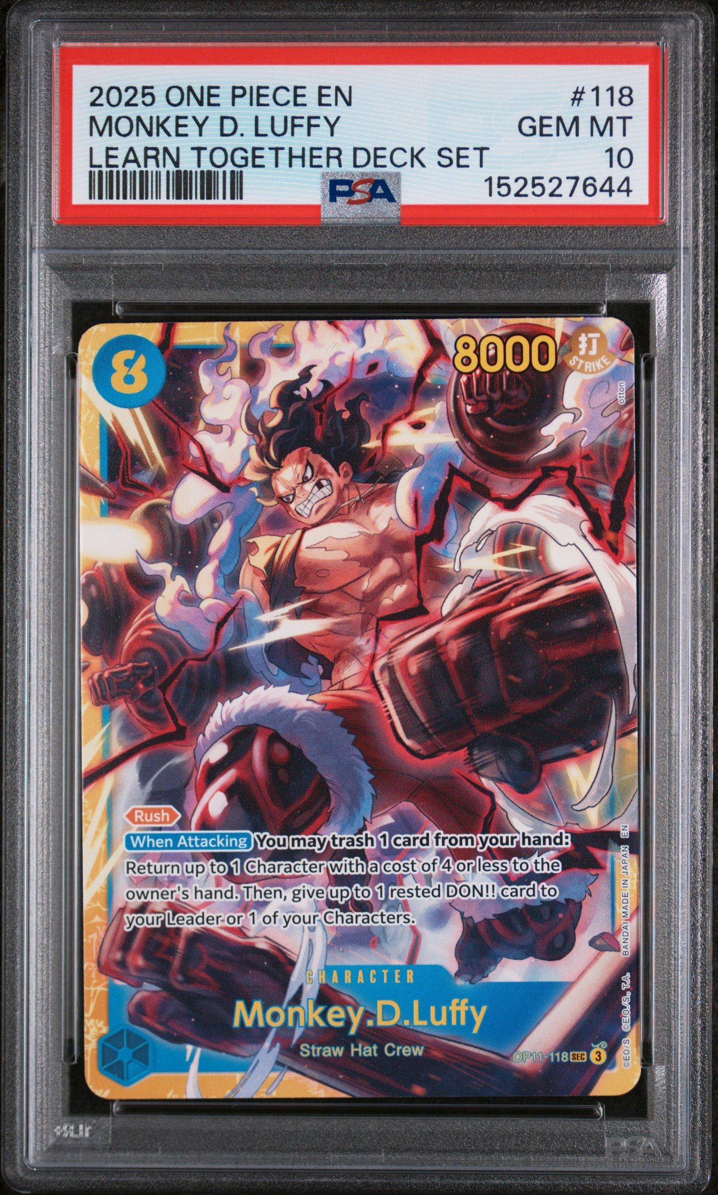 2025 One Piece Learn Together Deck Set 118 Monkey D. Luffy PSA 10
