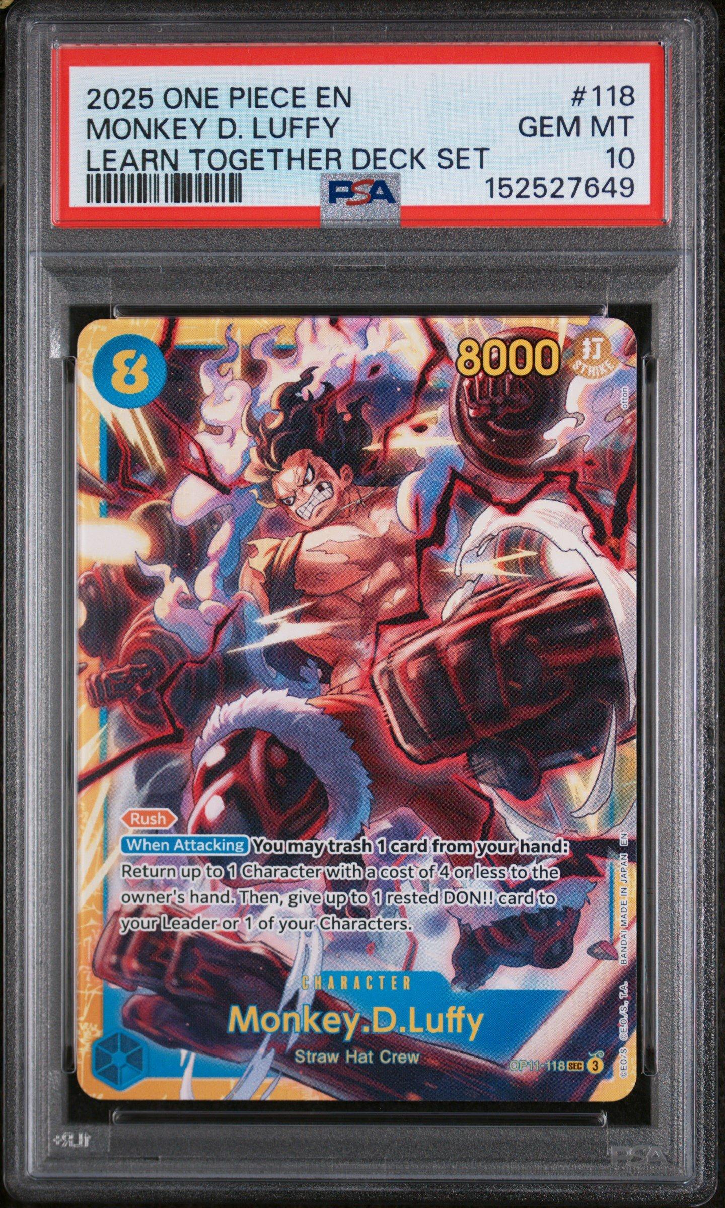 2025 One Piece Learn Together Deck Set 118 Monkey D. Luffy PSA 10