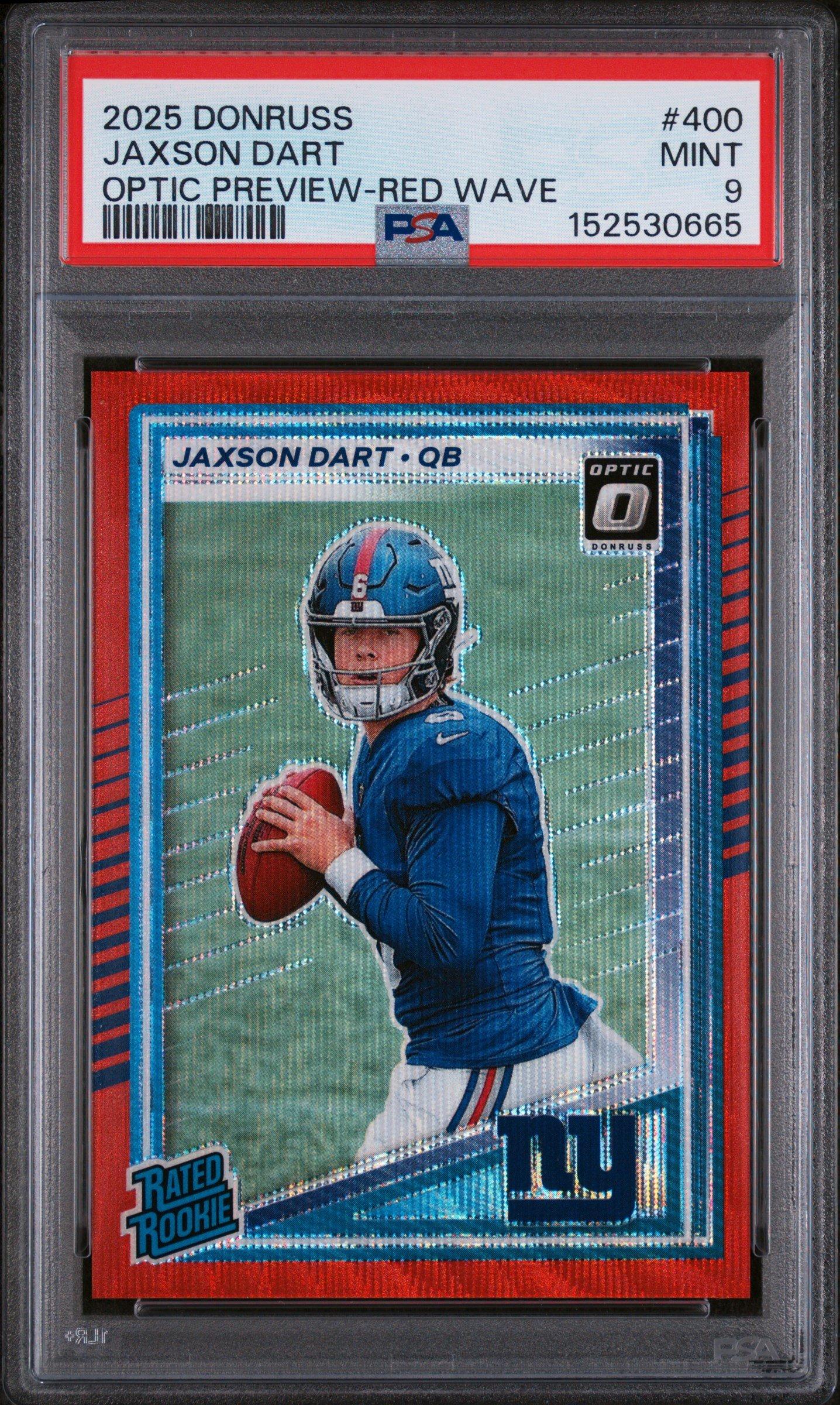 2025 Panini Donruss 400 Jaxson Dart Optic Preview-red Wave PSA 9