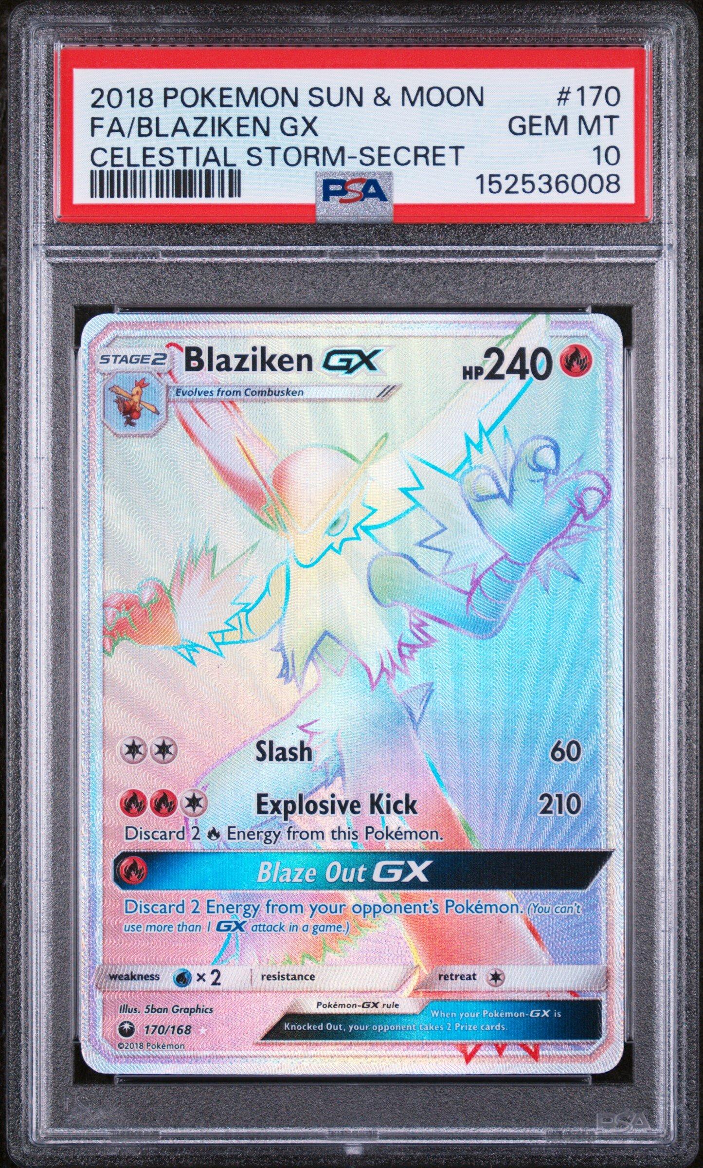 pokemon cards blaziken gx 2018 Pokemon Sun & Moon Celestial Storm 170 Full Art/blaziken Gx Secret PSA  10