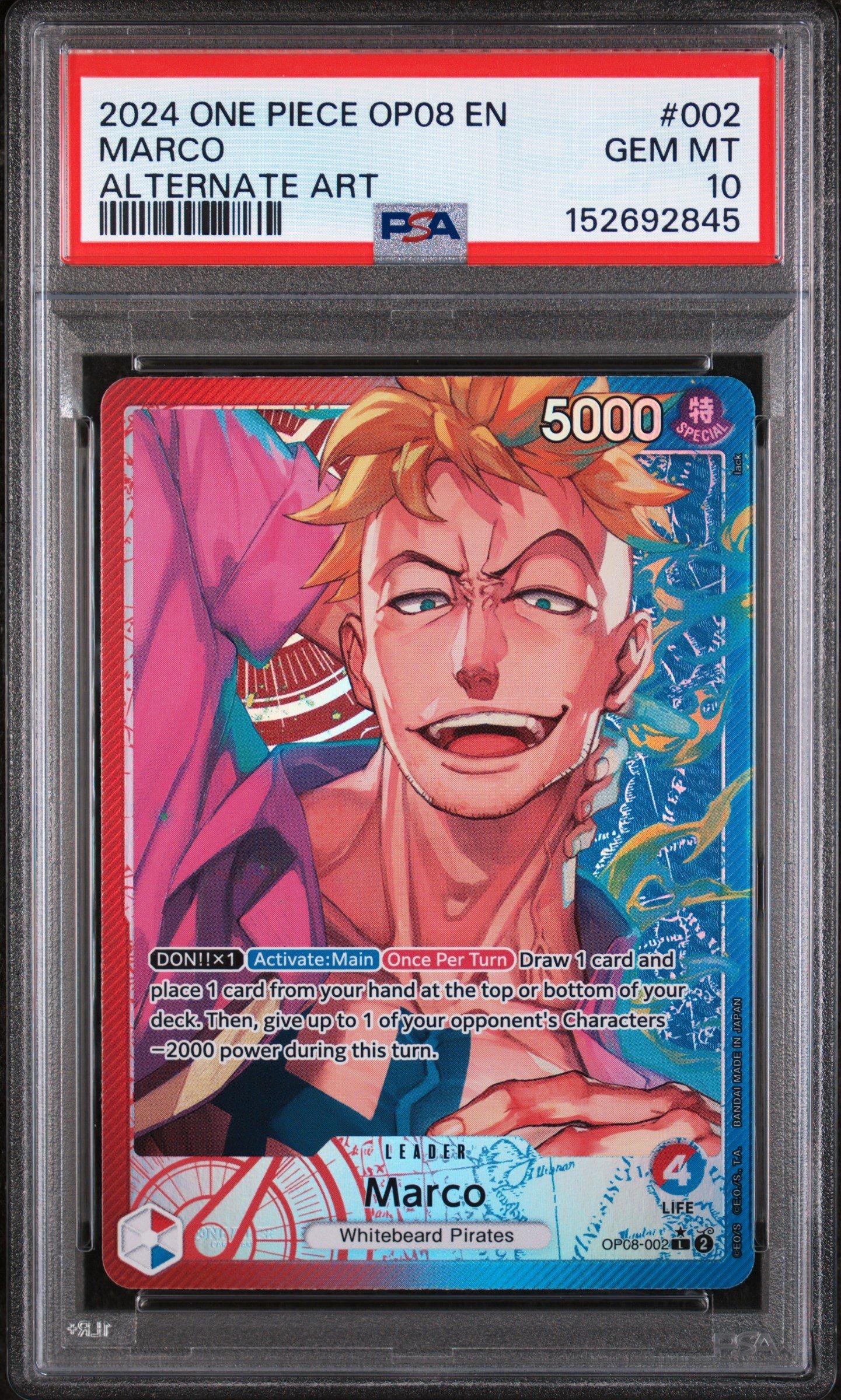 2024 One Piece Op08-two Legends 002 Marco Alternate Art PSA 10