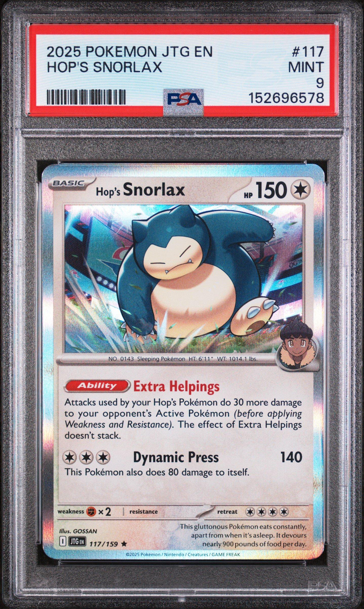 2025 Pokemon Jtg En-journey Together 117 Hop's Snorlax PSA 9