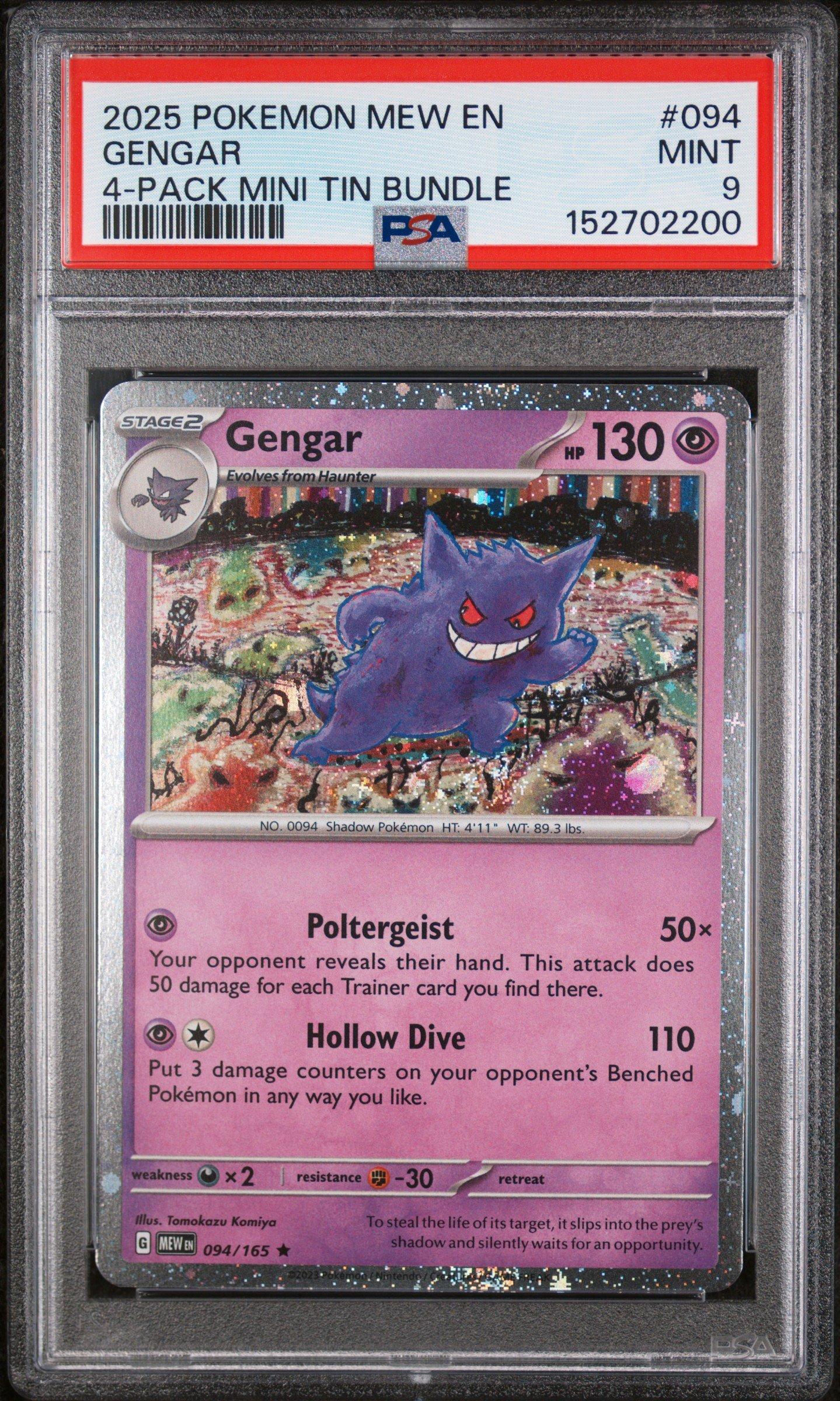 2025 Pokemon Promo 094 Gengar 4-pack Mini Tin Bundle PSA 9 Graded