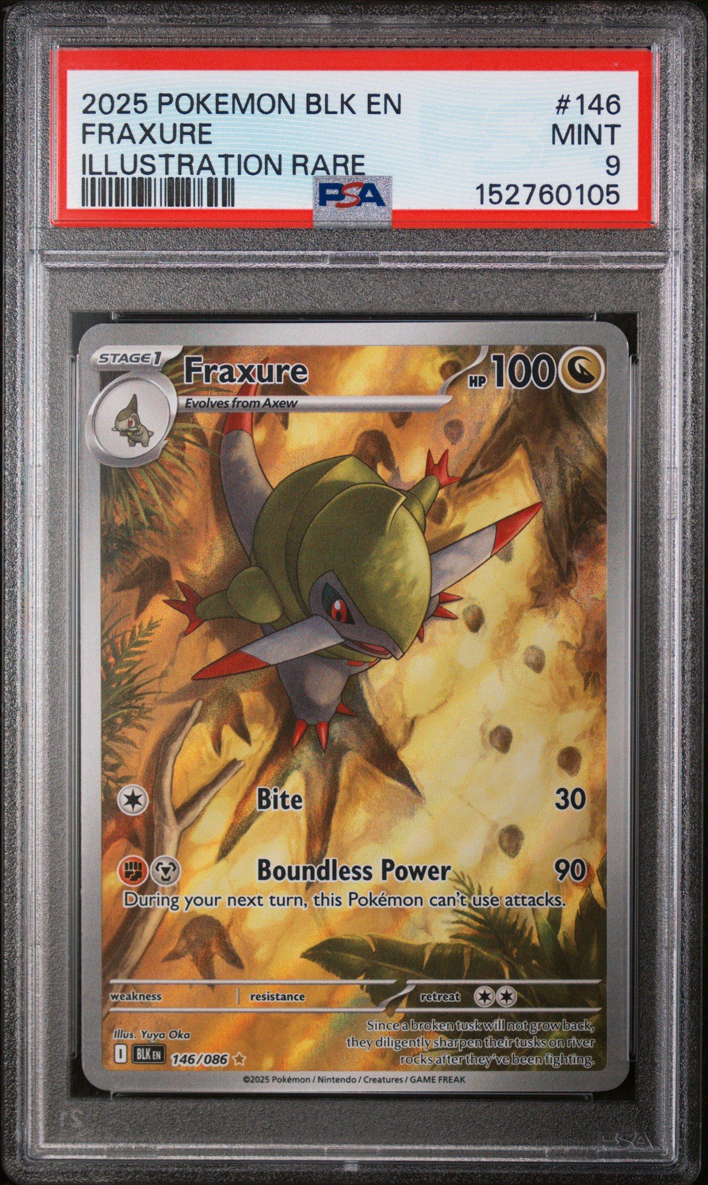 2025 Pokemon Blk En-black Bolt 146 Fraxure Illustration Rare PSA 9 Graded  Card | GameStop