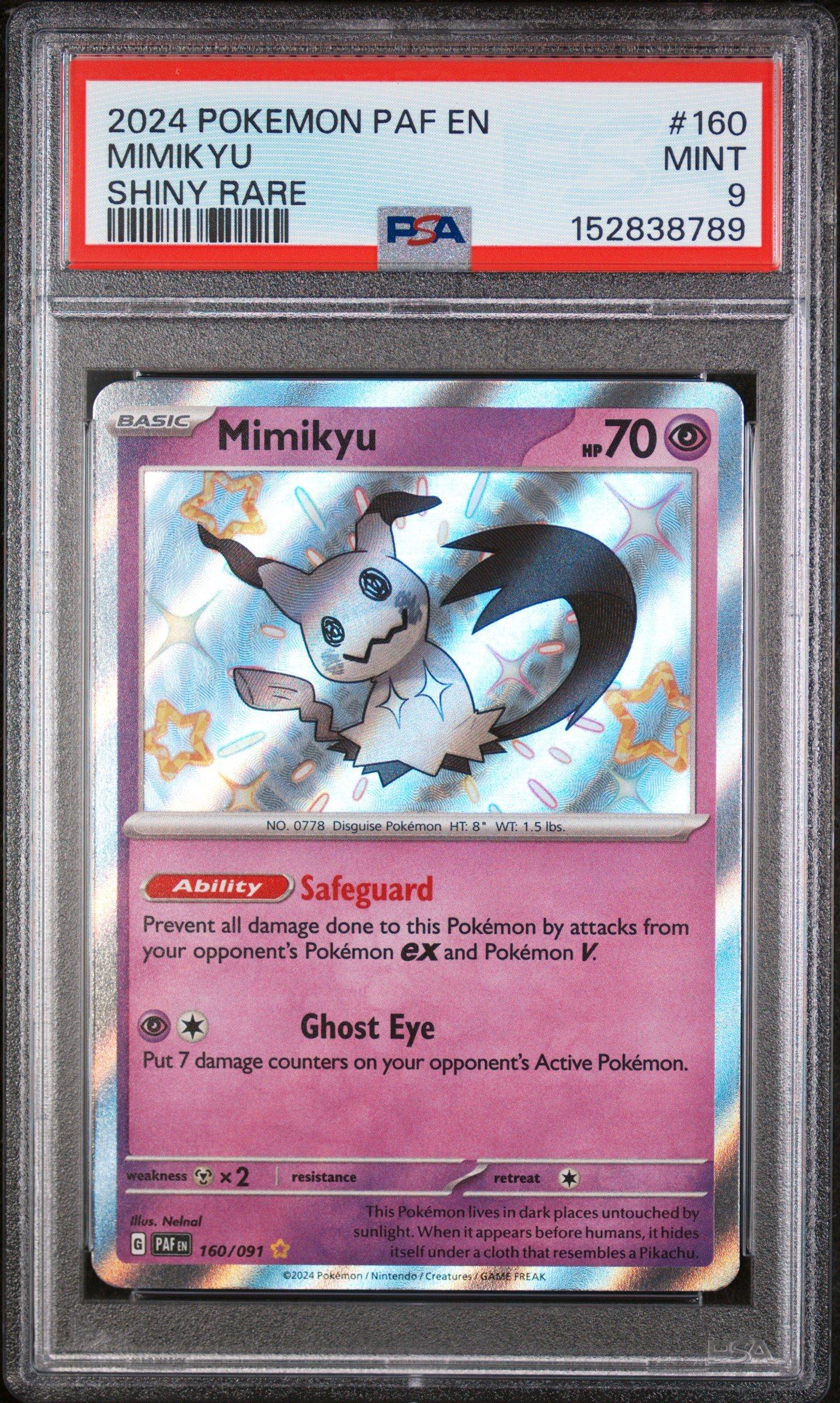 shiny mimikyu pokemon card 2024 Pokemon Paf En-paldean Fates 160 Mimikyu Shiny Rare PSA 9