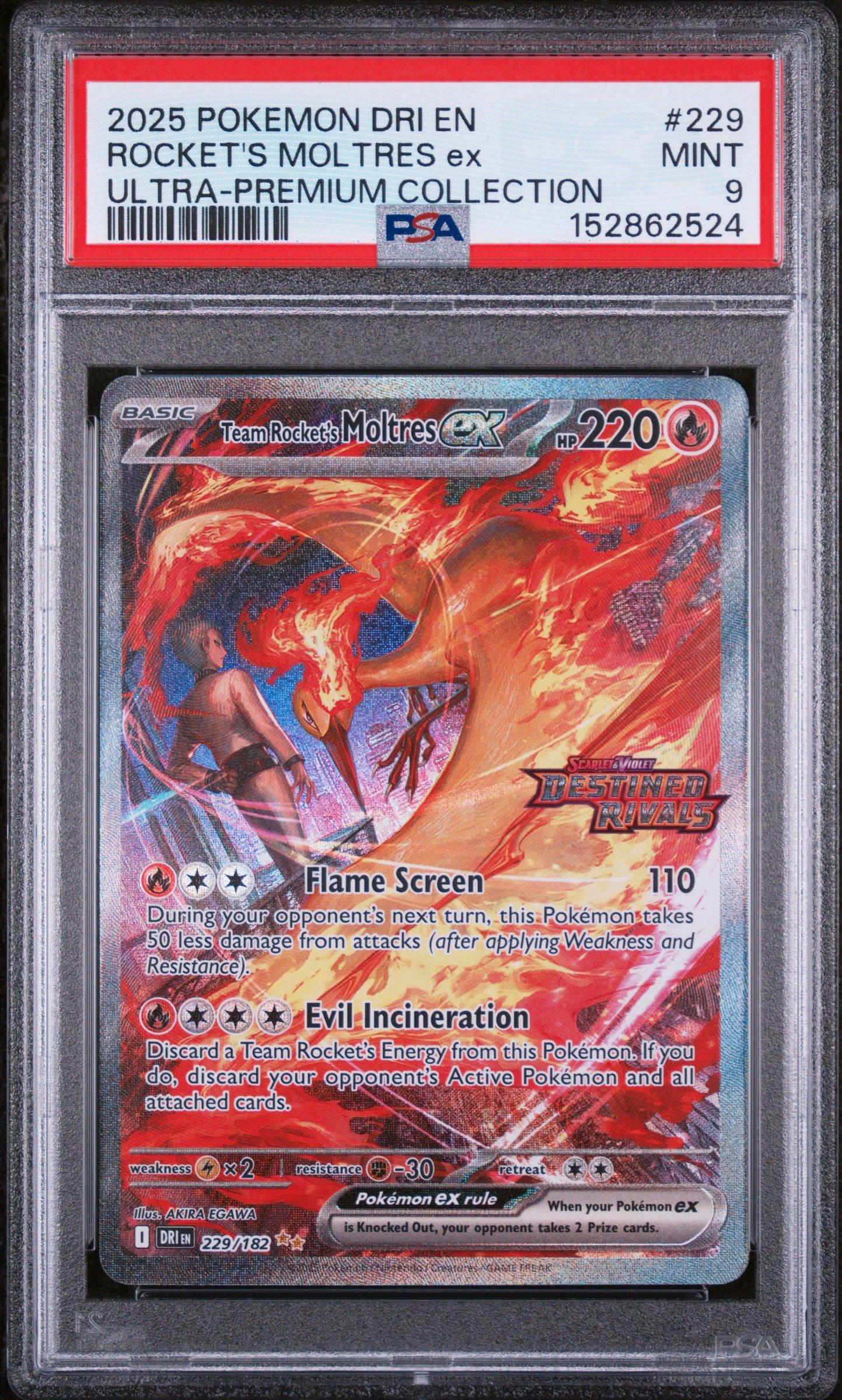 pokemon destined rivals card prices 2025 Dri En-destined 229 Team Rocket's Moltres Ex Team Rocket's Moltres Ex Ultra-premium Collection PSA 9 Graded As the shoreline crackles with energy Pokemon TCG Zamazenta - Destined
