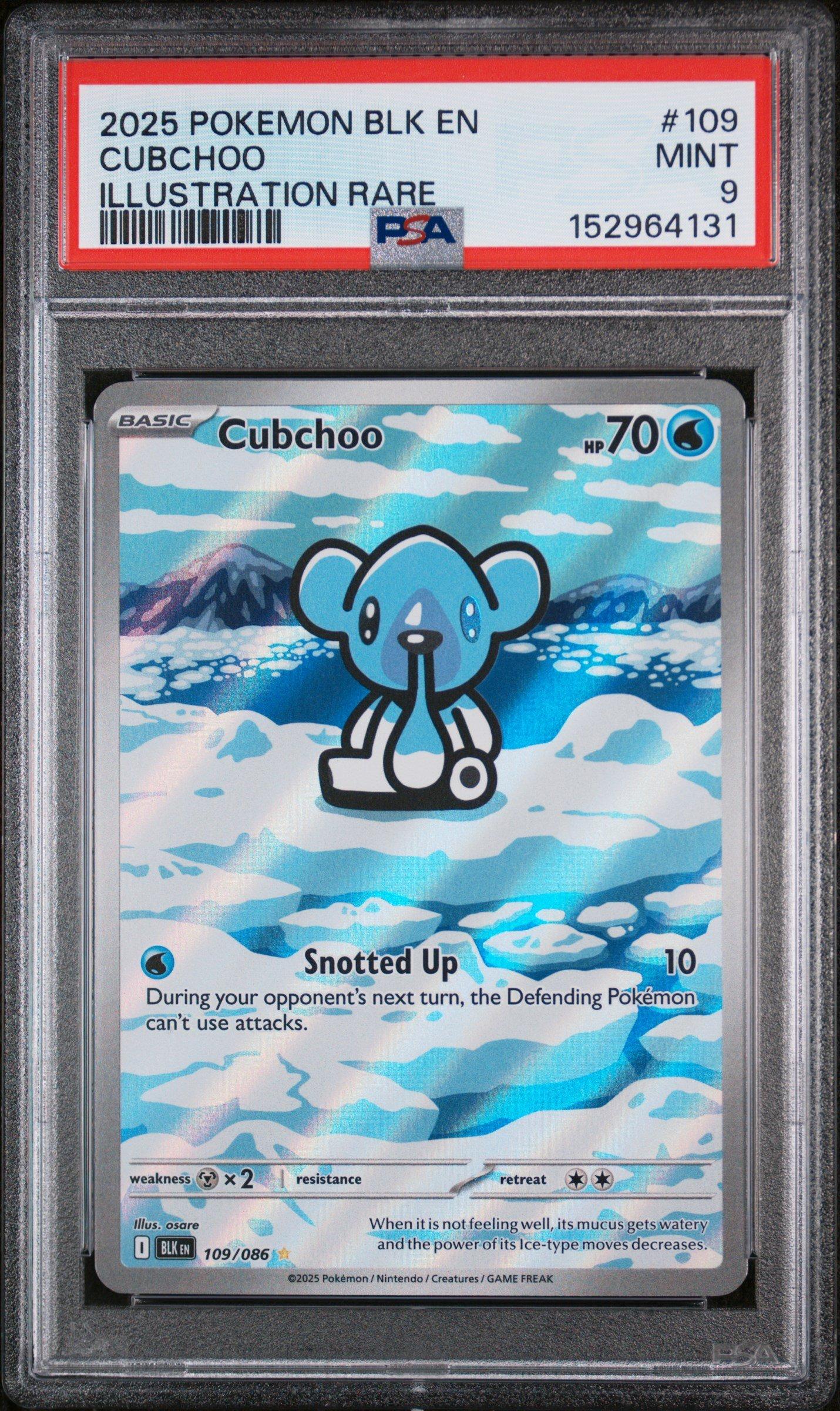 2025 Pokemon Blk En-black Bolt 109 Cubchoo Illustration Rare PSA 9