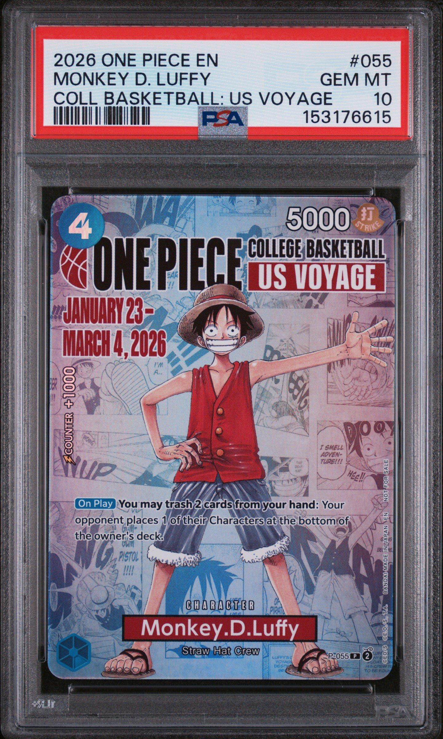 2026 ONE PIECE 大学バスケ　モンキー・D・ルフィ PSA10 2026 One Piece Promos 055 Monkey D. Luffy One Piece College