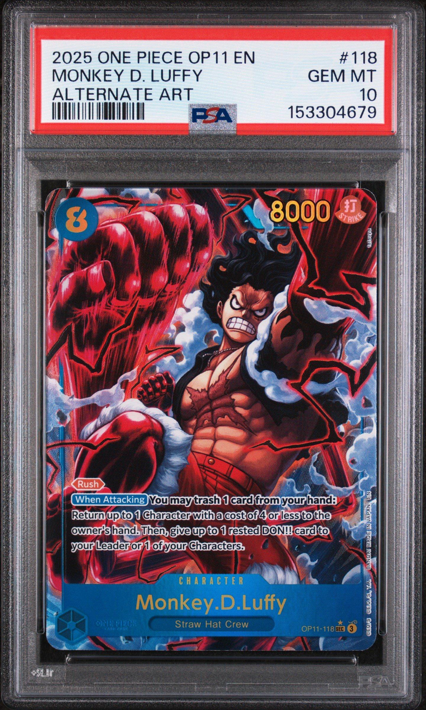 2025 One Piece Op11-a Fist Of Divine Speed 118 Monkey D.Luffy Alternate Art PSA 10