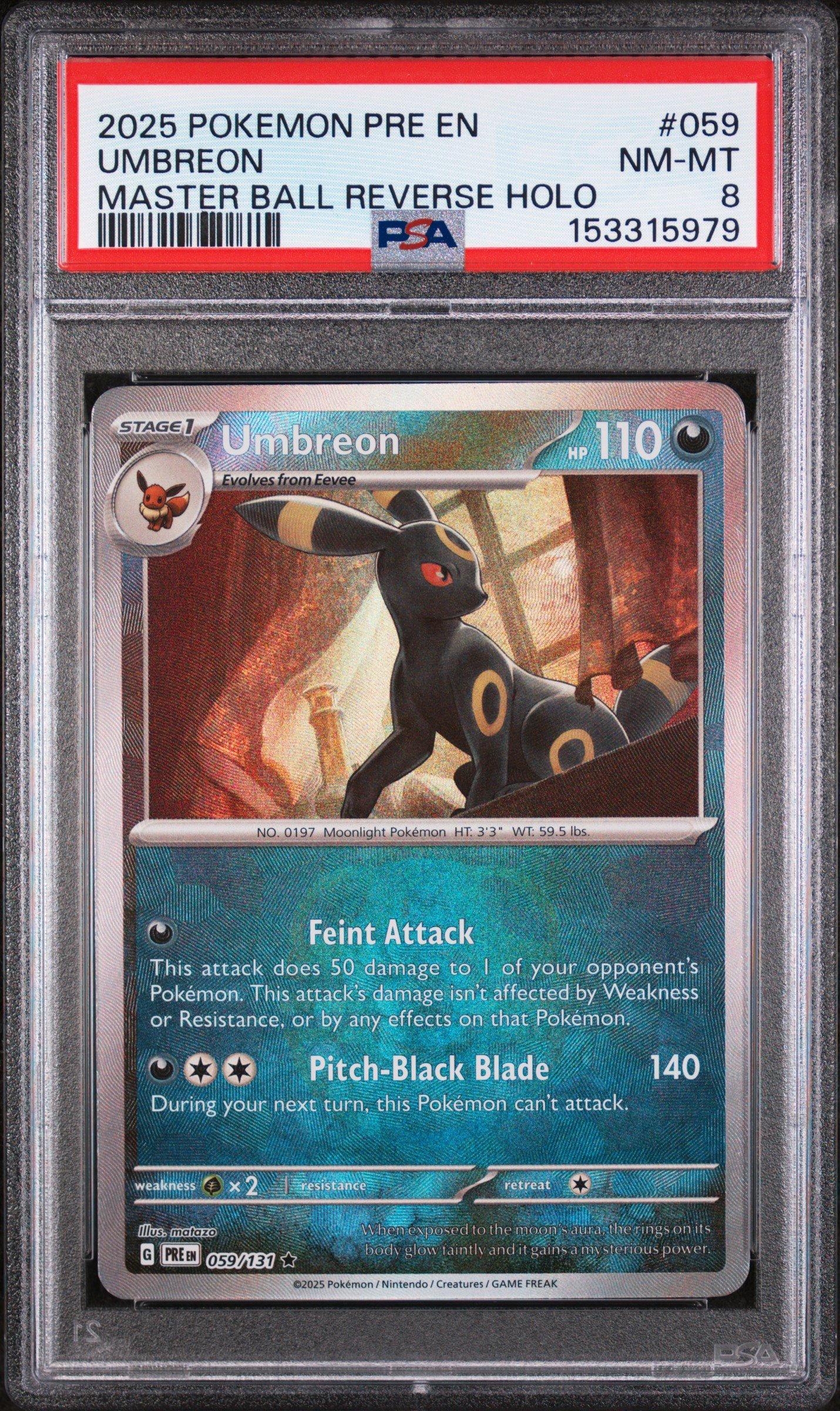 2025 Pokemon Pre En-prismatic Evolutions 059 Umbreon Master Ball Reverse  Holo PSA 8