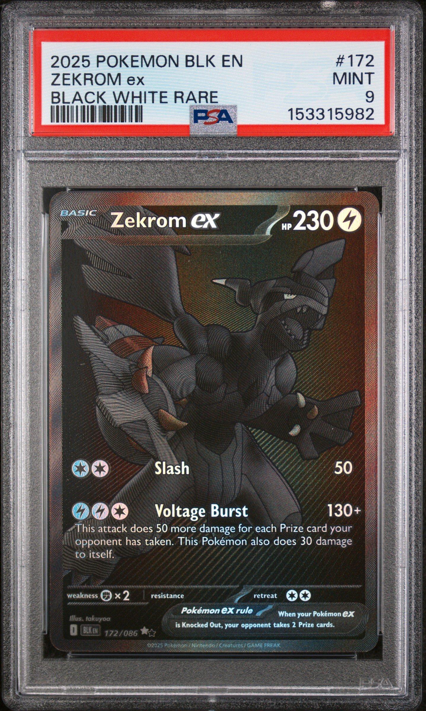 2025 Pokemon Blk En-black Bolt 172 Zekrom Ex Black White Rare PSA