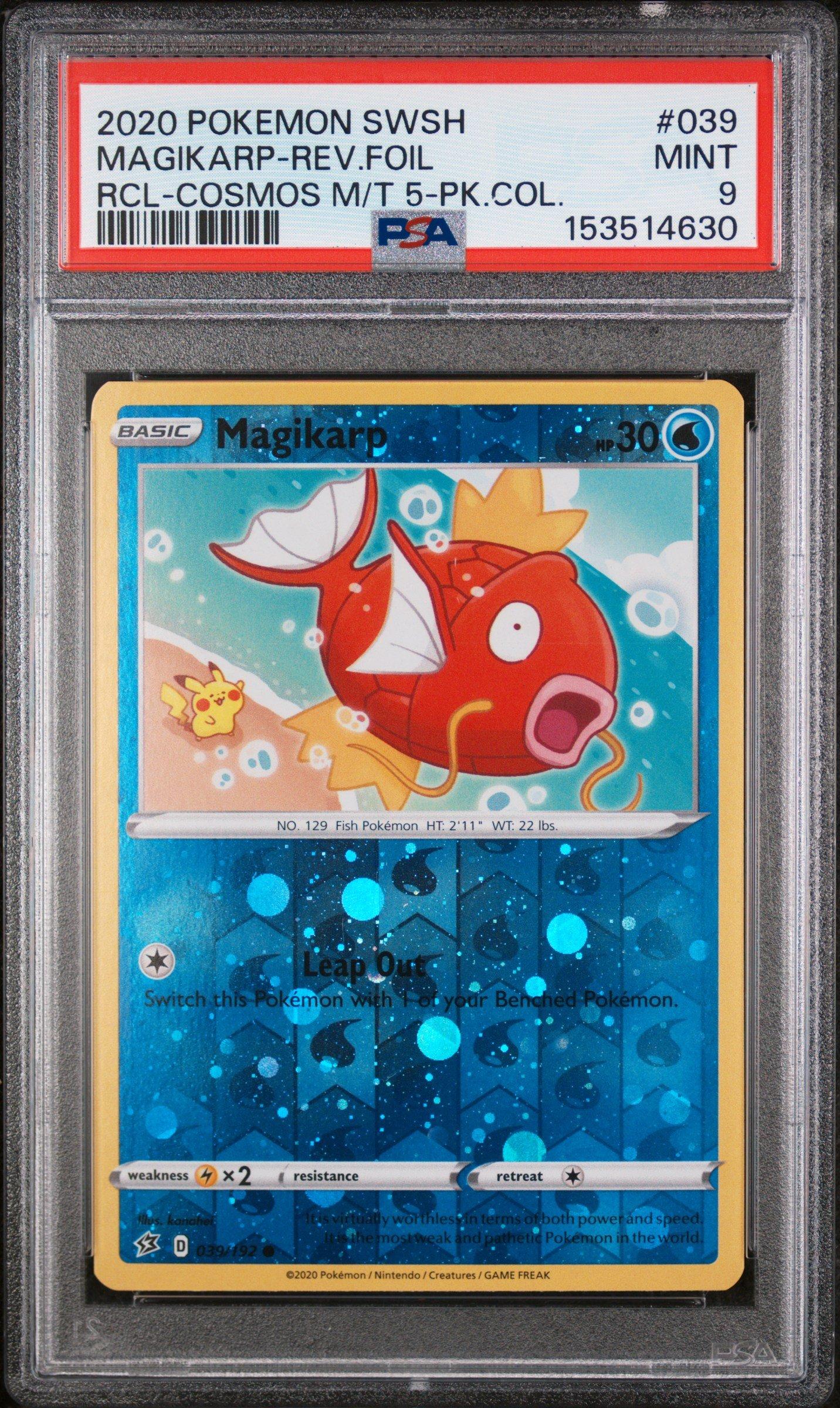 2020 Pokemon Sword & Shield Rebel Clash 039 Magikarp-reverse Foil Cosmos  Mini Tin 5-pack Collection PSA 9 Graded Card | GameStop