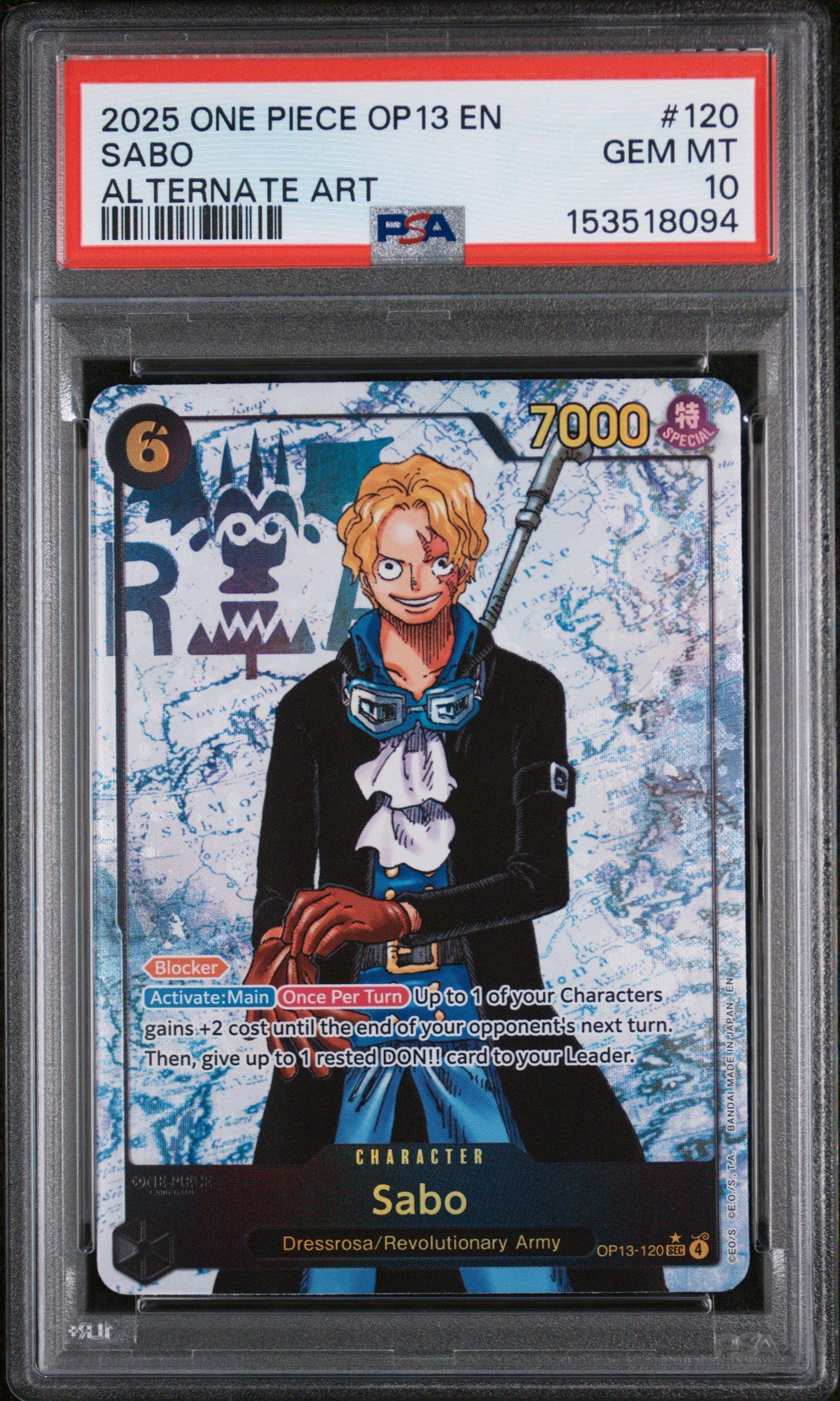 PSA10 OP13 SABO サボ SPECIAL ALTERNATE ART 2025 One Piece Op13-carrying On His Will 118 Sabo Special