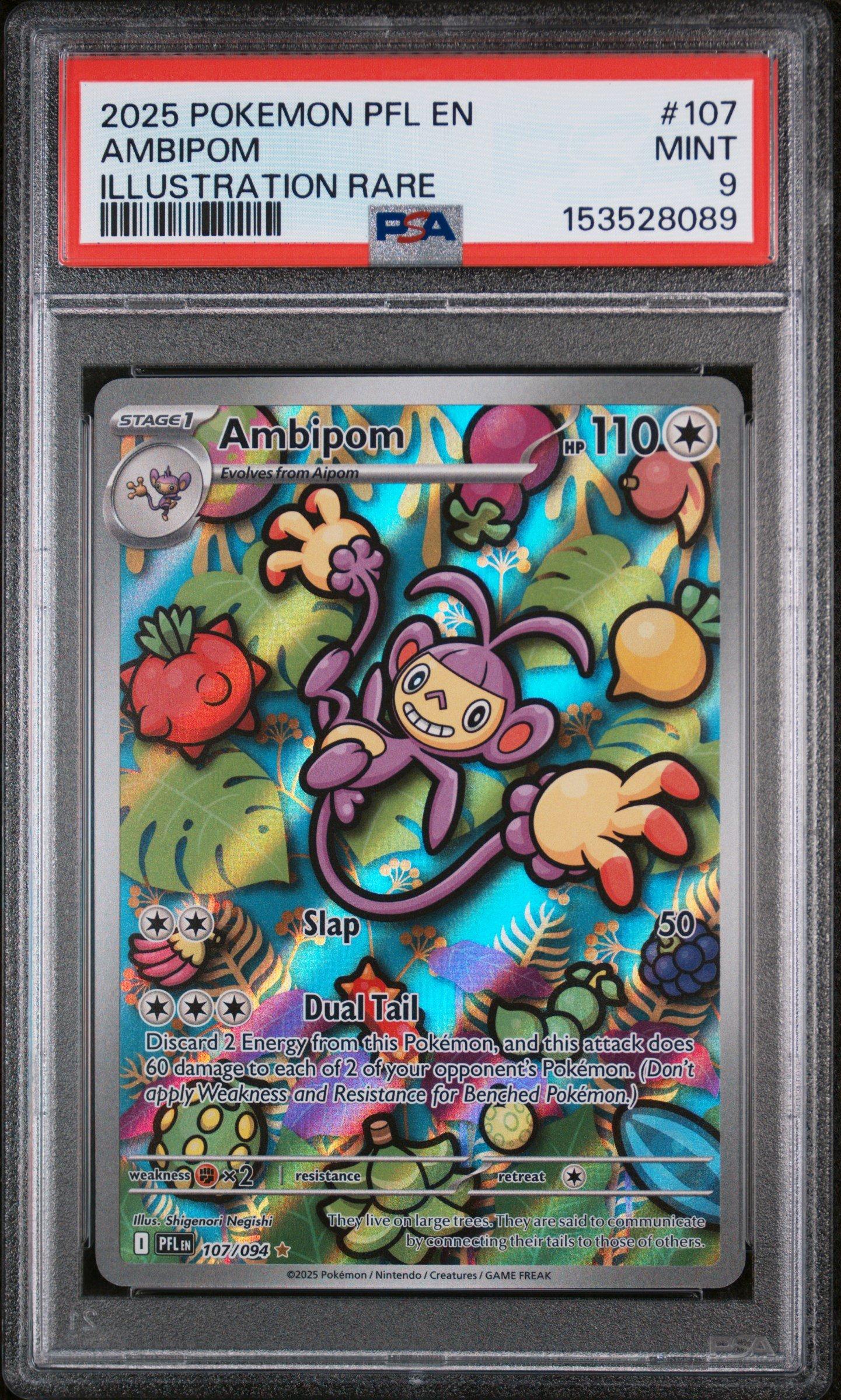 ambipom pokemon card value 2025 Pokemon Pfl En-phantasmal Flames 107 Ambipom Illustration Rare PSA 9