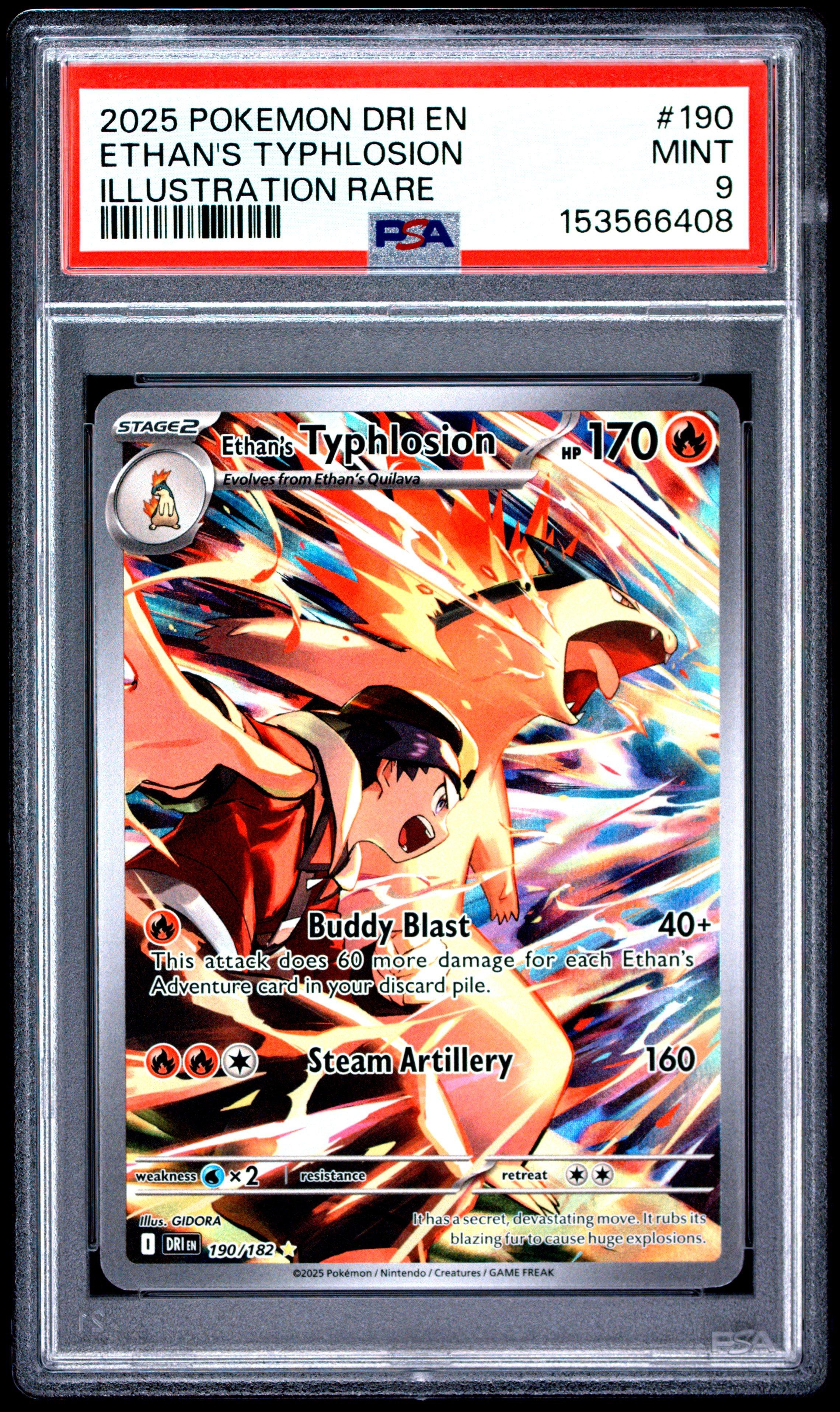 rare typhlosion pokemon card 2025 Pokemon Dri En-destined Rivals 190 Ethan's Typhlosion Illustration  Rare PSA 9
