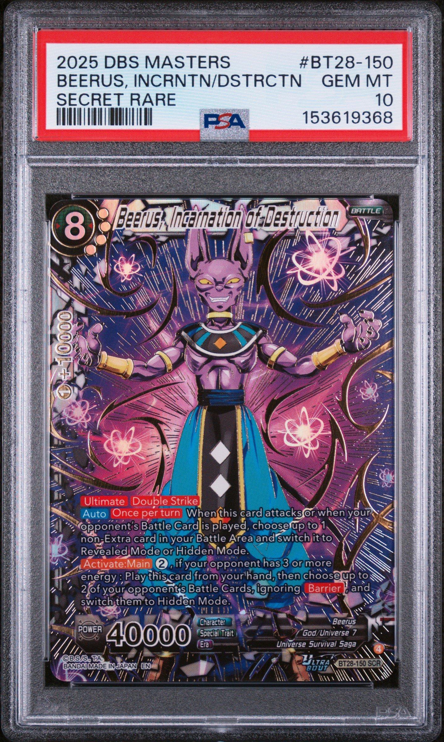 2025 Dragon Ball Super Card Game Masters Series 28 Prismatic Clash Bt28-150  Beerus, Incarnation Of Destruction Secret Rare PSA 10 Graded Card | GameStop