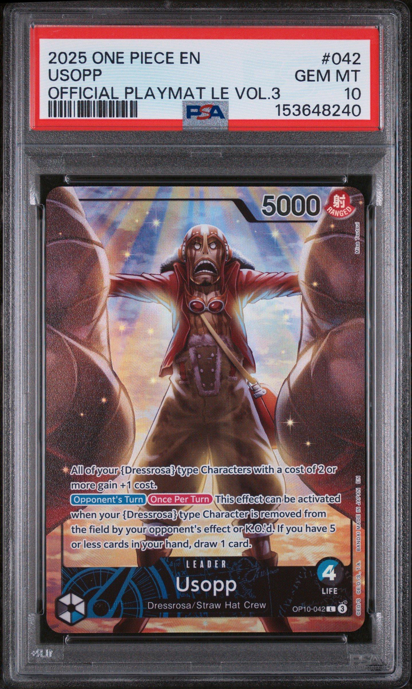 2025 One Piece Promos 042 Usopp Official Playmat Limited Edition Vol.3 PSA  10 Graded Card | GameStop