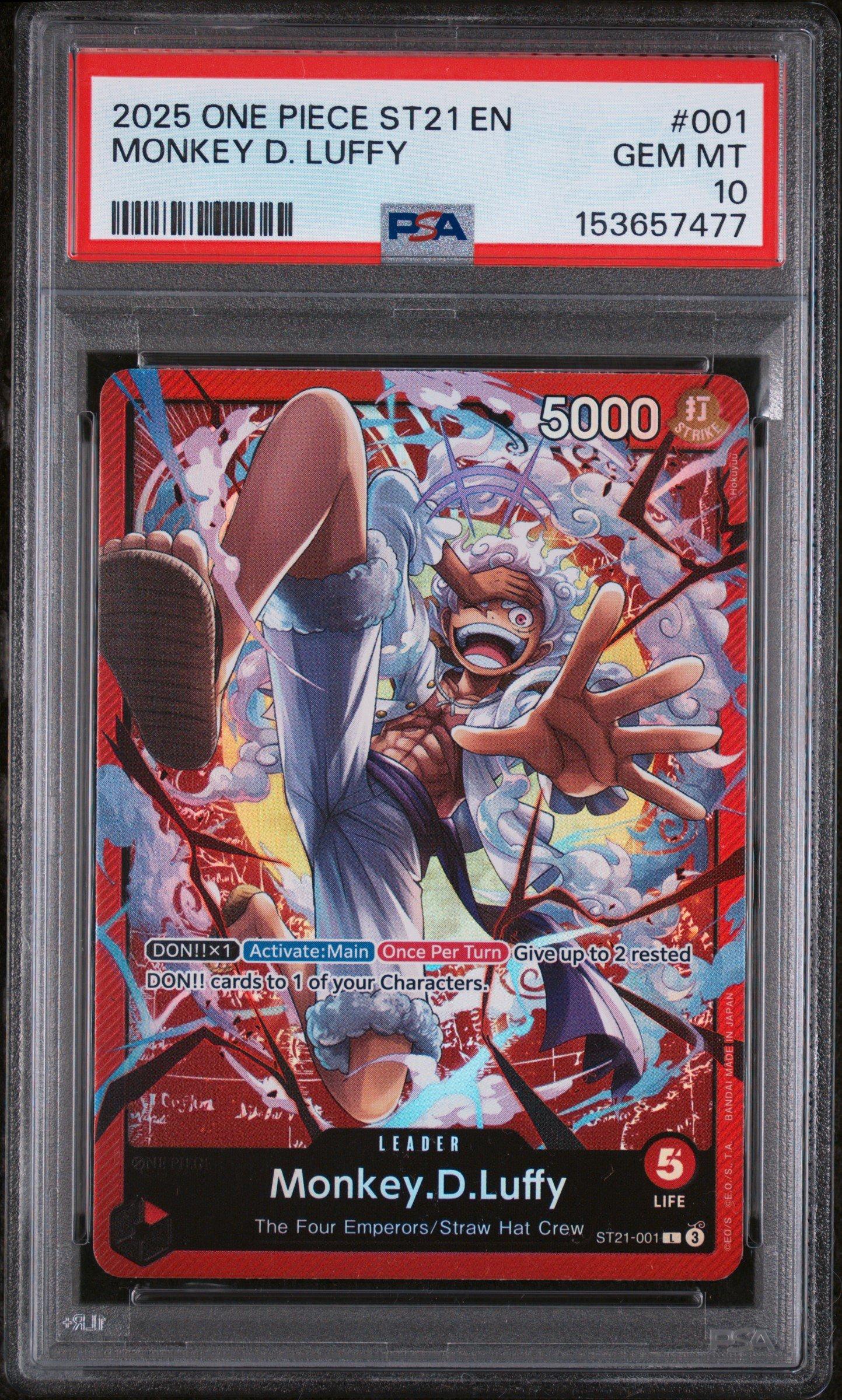 one piece tcg starter deck 5 2025 One Piece Starter Deck St21-ex Gear 5 001 Monkey D. Luffy PSA 10  Graded Card