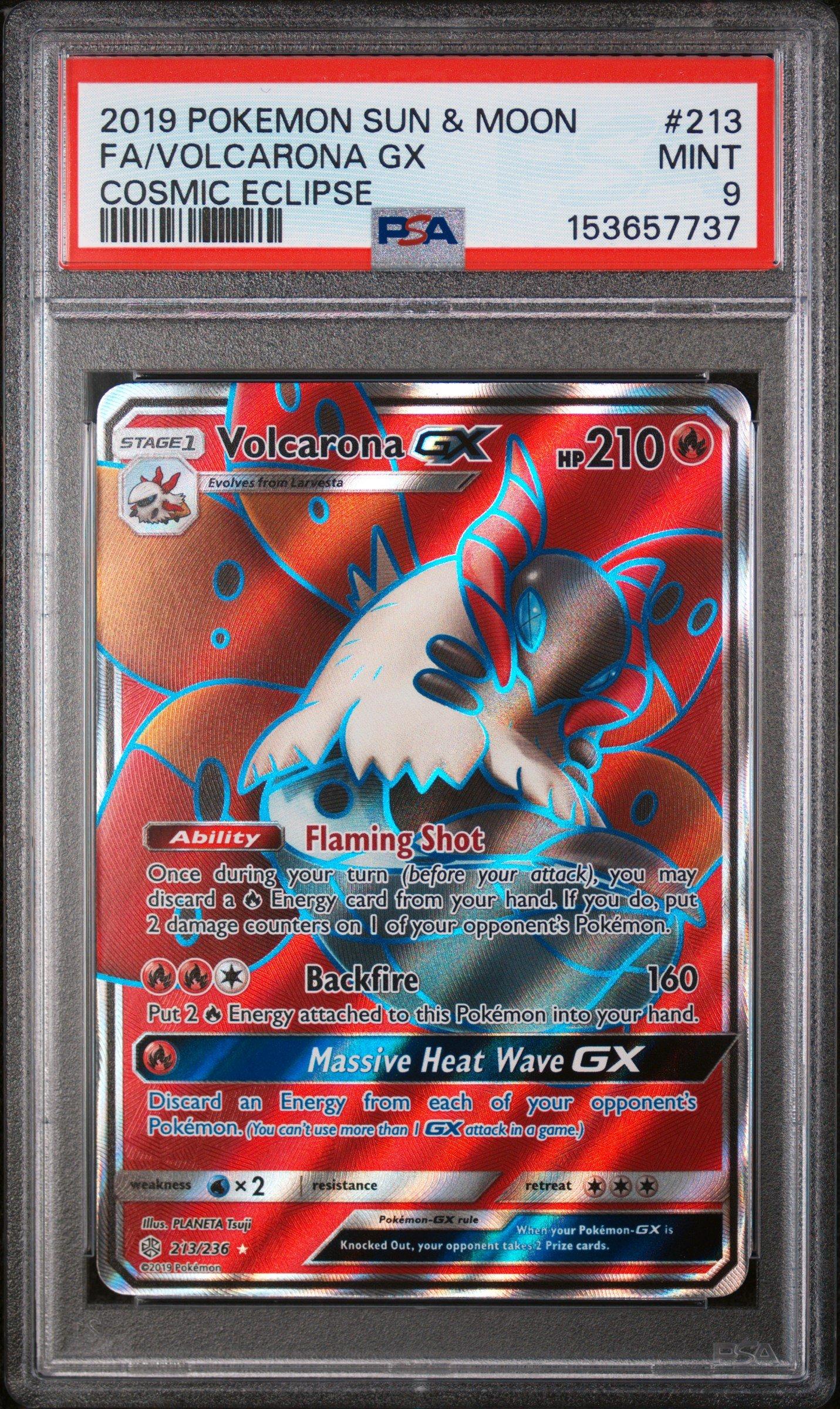 cosmic pokemon cards 2019 Pokemon Sun & Moon Cosmic Eclipse 213 Full Art/volcarona Gx PSA 9  Graded Card