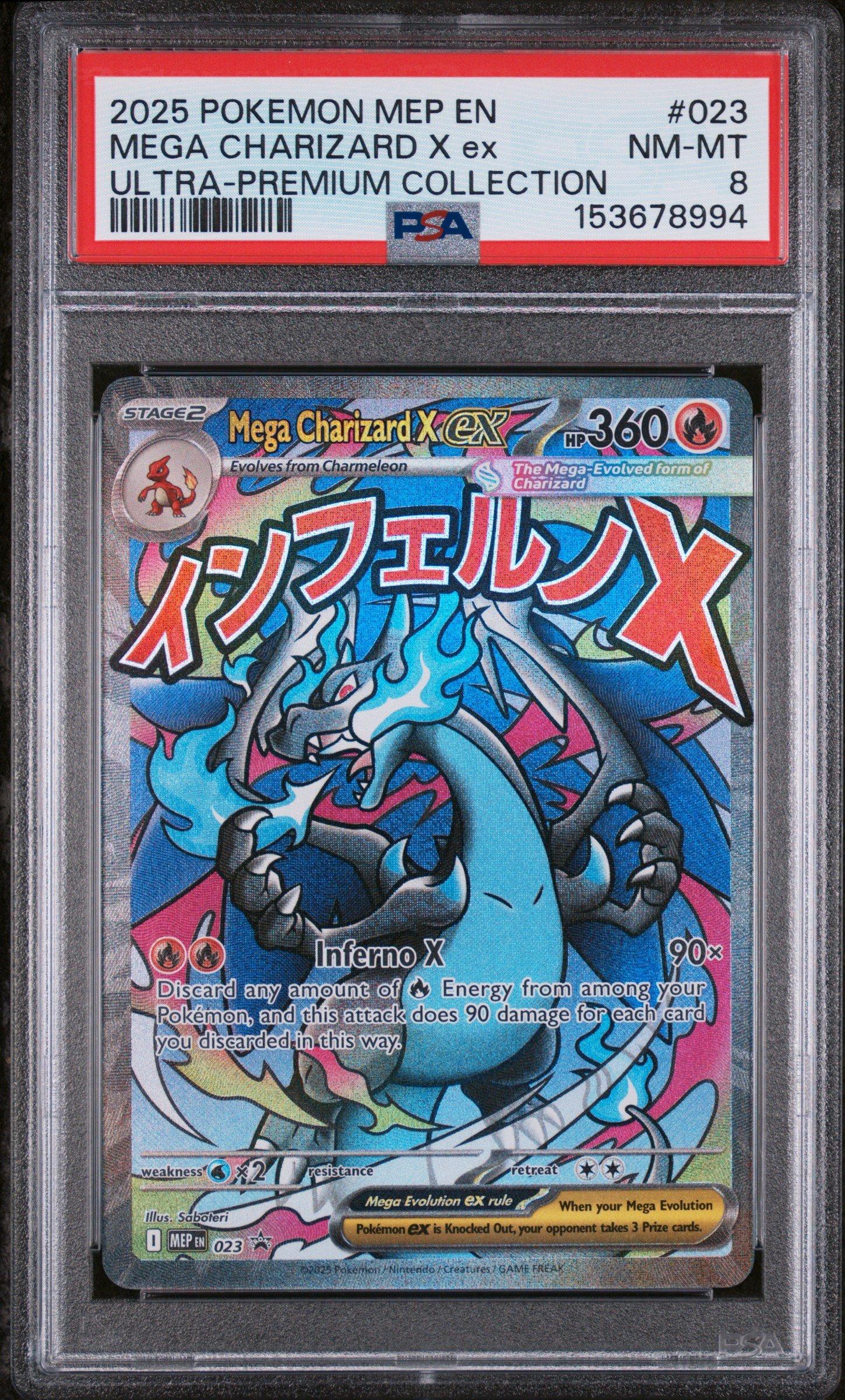 charizard pokemon card 2025 2025 Pokemon Mep En-me Black Star Promo 023 Mega Charizard X Ex Mega  Charizard X Ex Ultra-premium Collection PSA 8