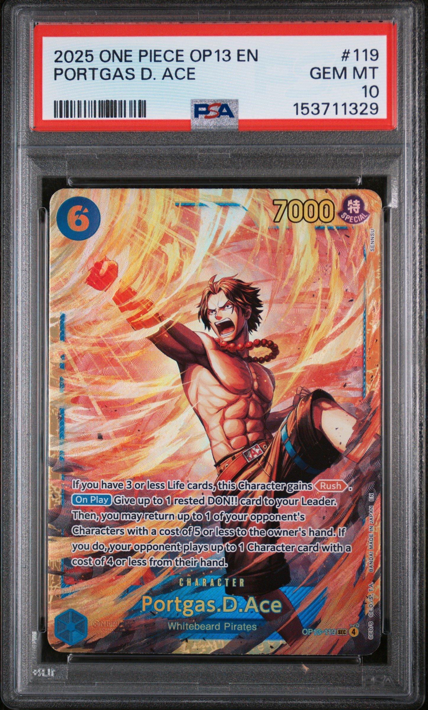 2025 One Piece Op13-carrying On His Will 119 Portgas D. Ace PSA 10