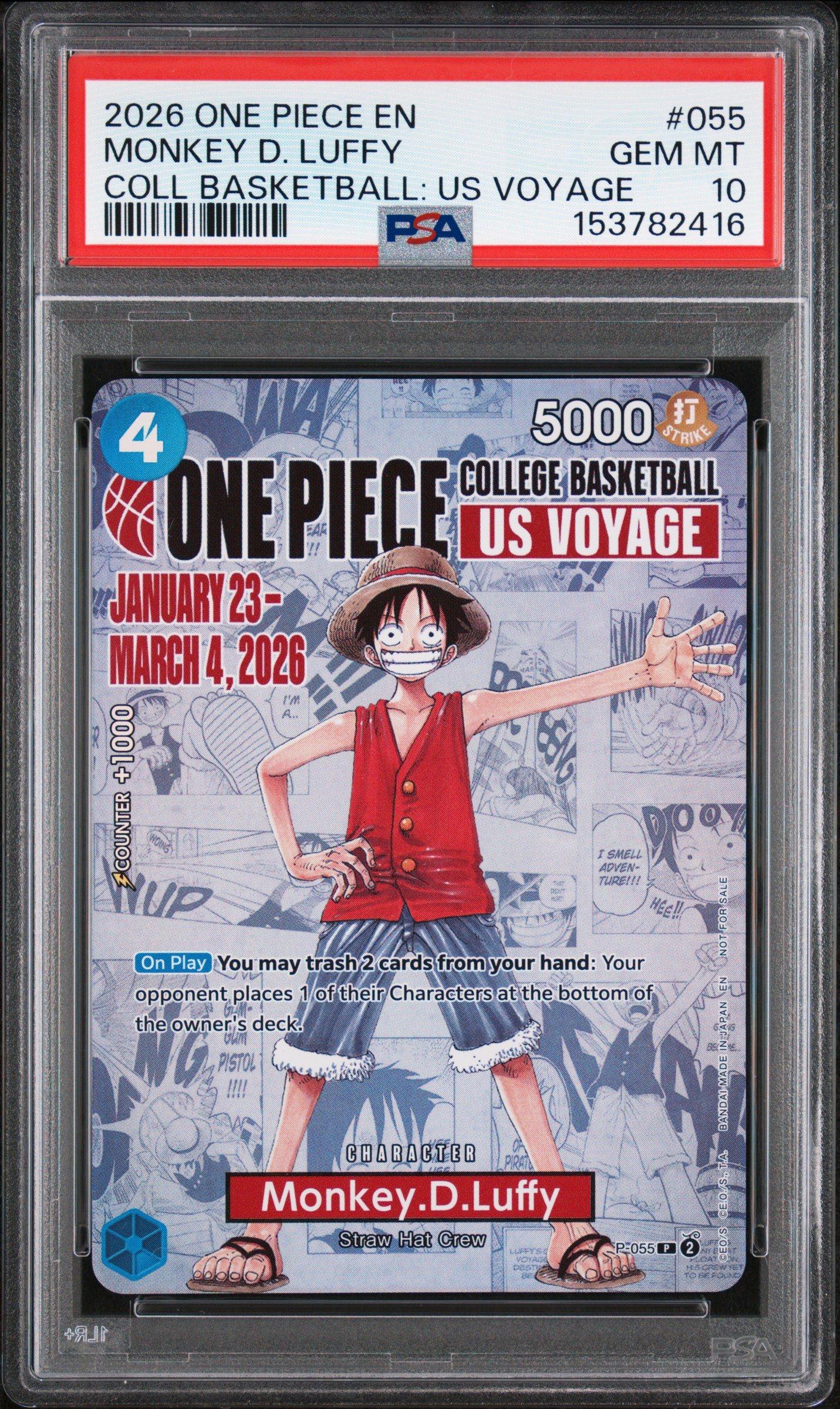 PSA10 モンキー・D・ルフィ 英語版 COLLEGE BASKETBALL 2026 One Piece Promos 055 Monkey D. Luffy One Piece College