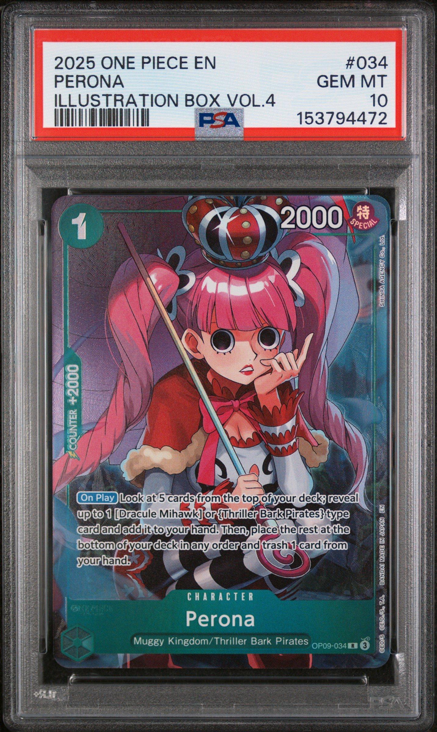 2025 ONE PIECE JP #034 ペローナ PSA 10 2025 One Piece Promos 034 Perona Illustration Box Vol.4 PSA 10